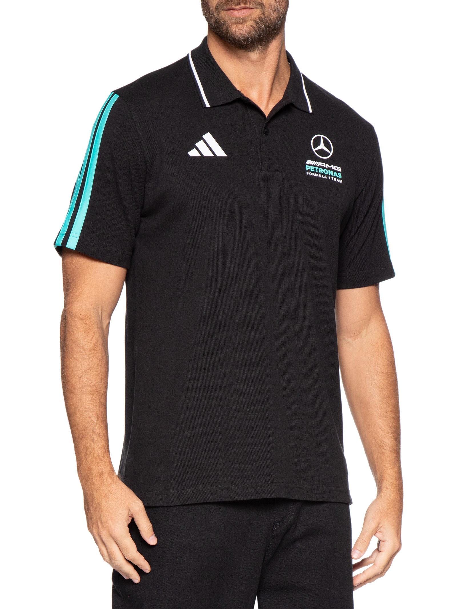 Polo Masculina Mercedes DNA Preto Adidas + Mercedes