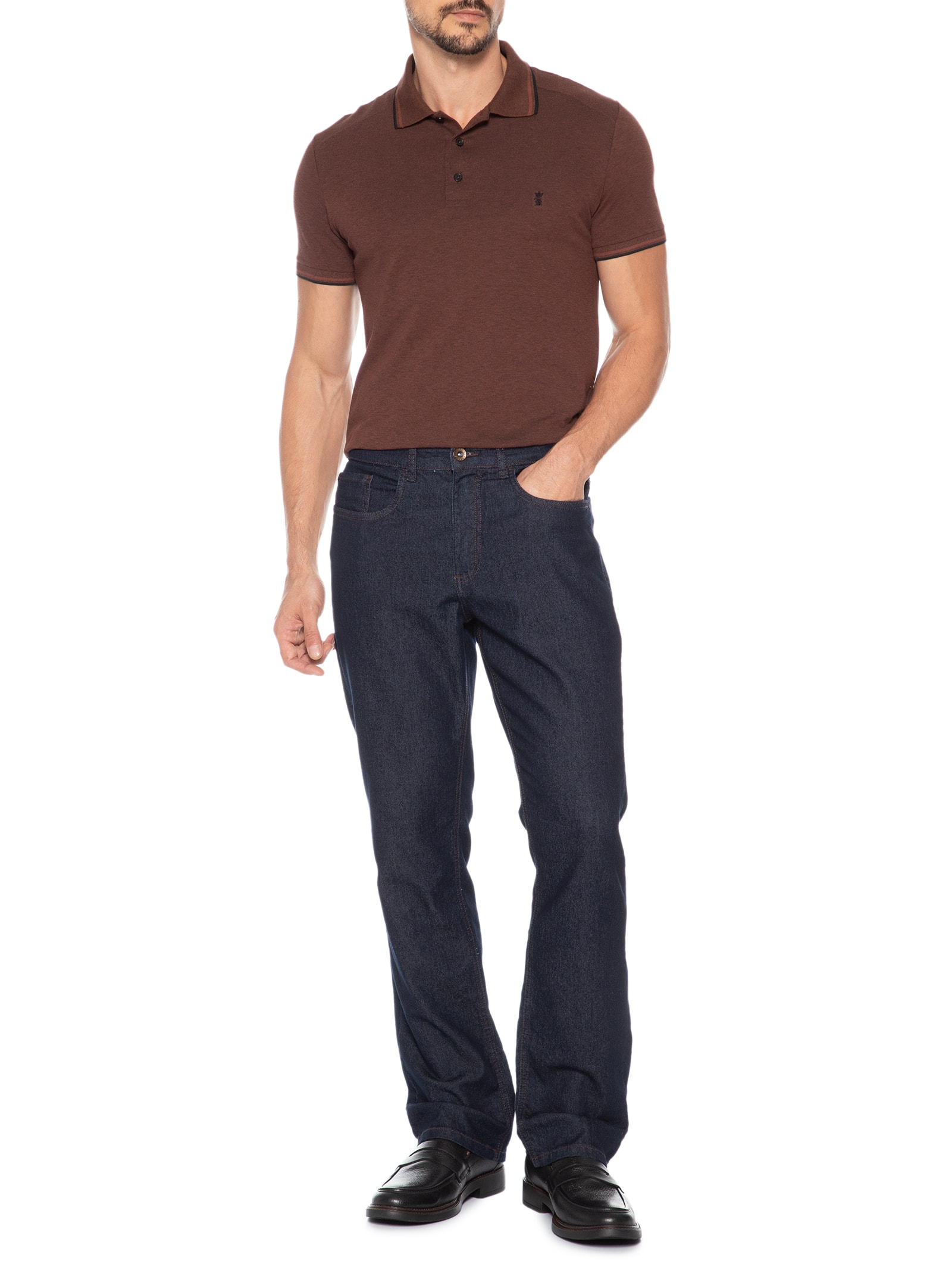 Polo Masculina Mescla Frisos Marrom Sergio K
