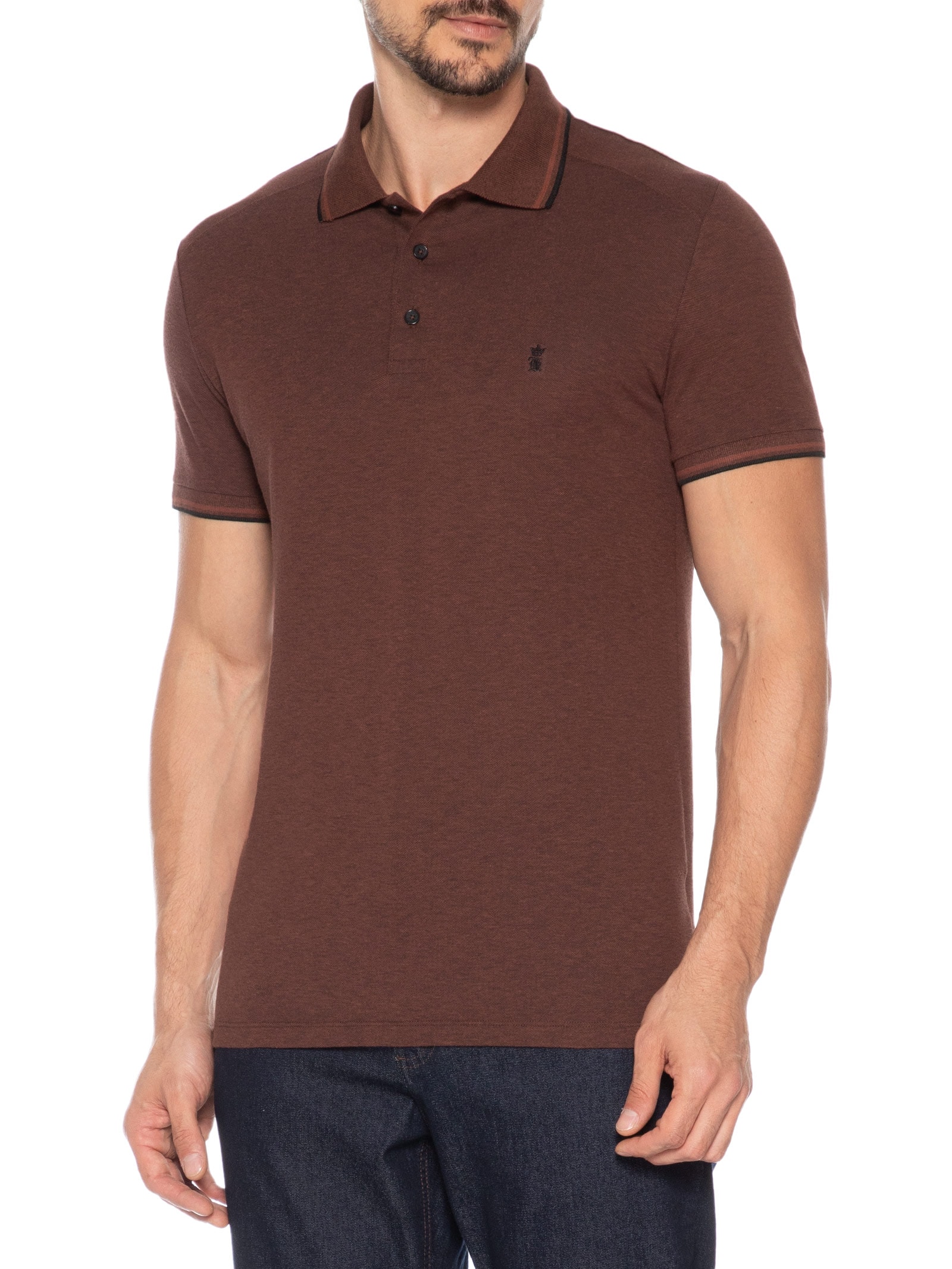 Polo Masculina Mescla Frisos Marrom Sergio K