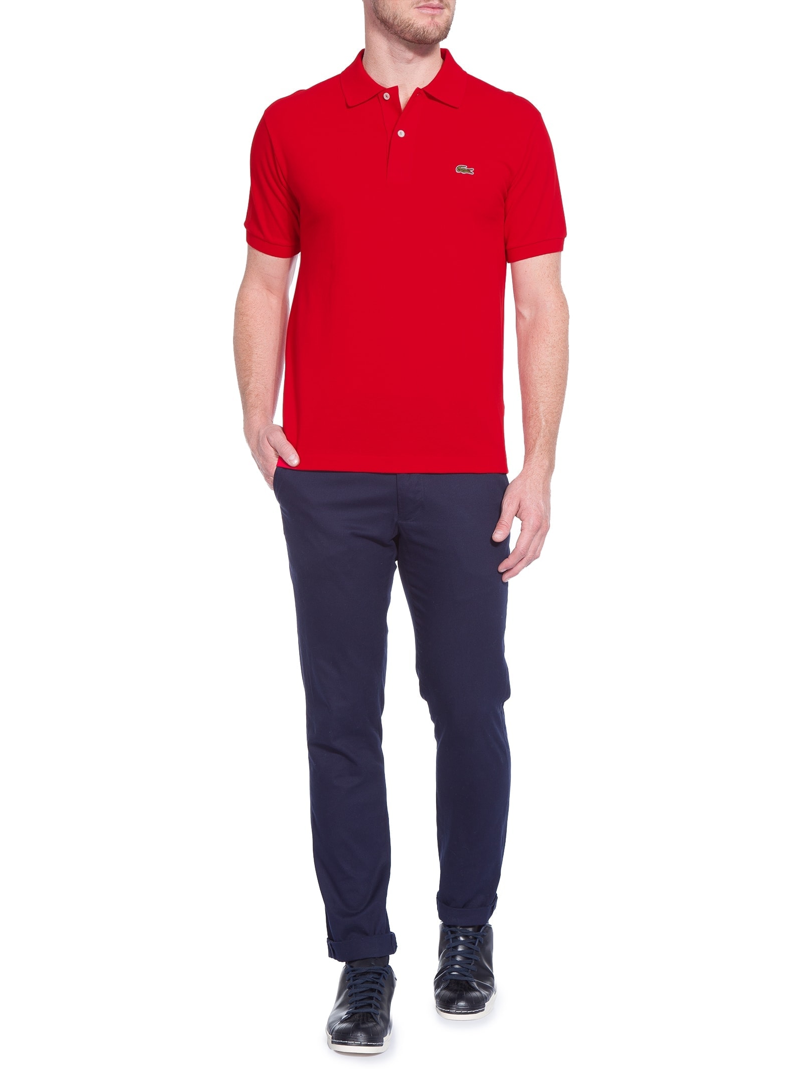 Polo Masculina Original Classic Fit L.12.12 Em Piquet De Algodão Vermelho Lacoste