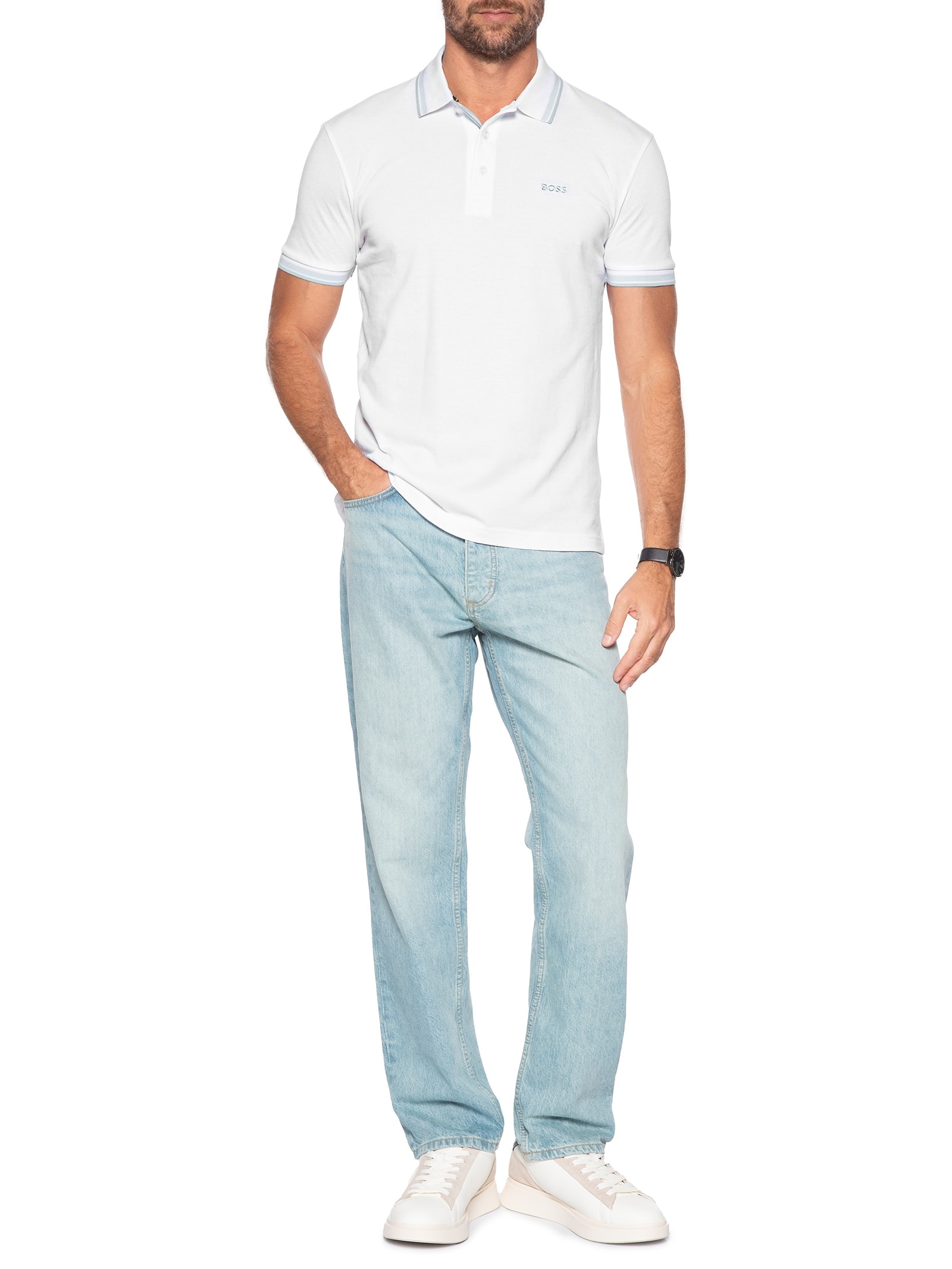 Polo Masculina Paddy Regular Fit Branco Boss