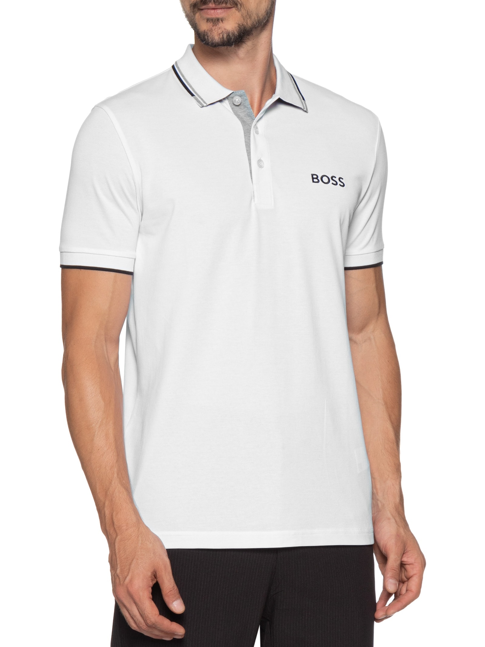 Polo Masculina Paddy Regular Fit   Branco Boss