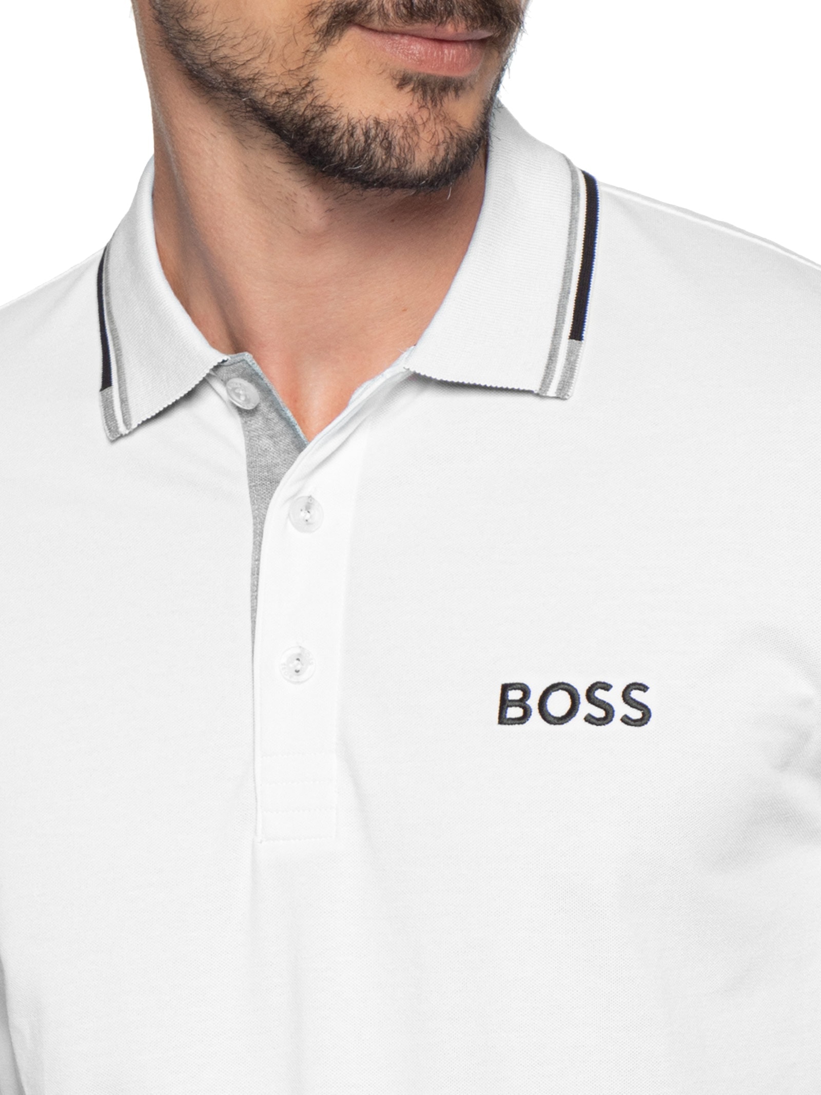 Polo Masculina Paddy Regular Fit   Branco Boss