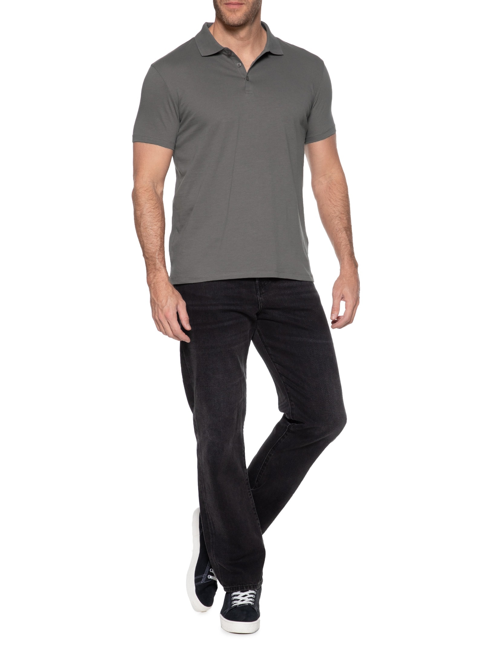 Polo Masculina Pima Easa Mirror Classic Manga Curta Cinza Ellus