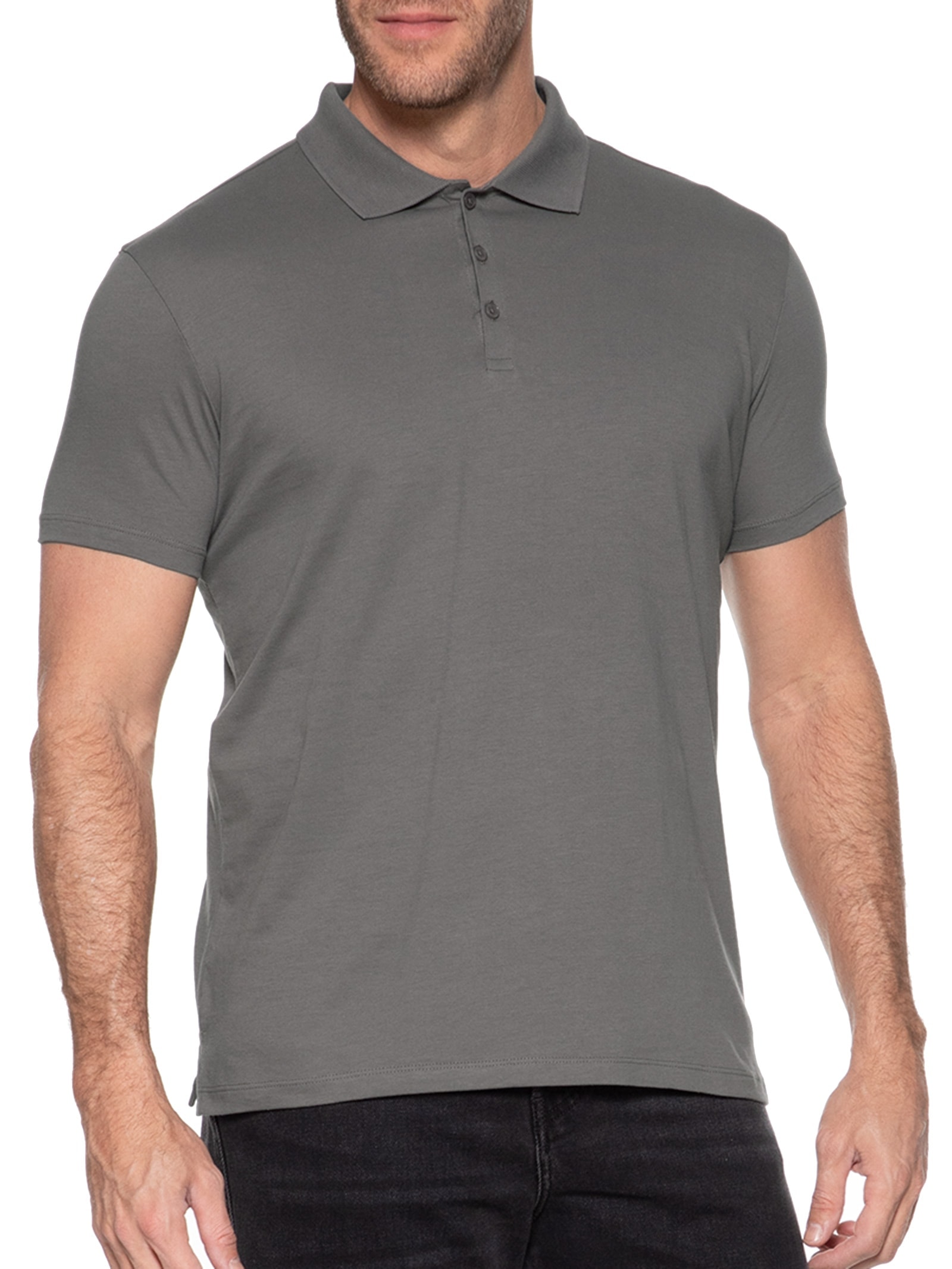 Polo Masculina Pima Easa Mirror Classic Manga Curta Cinza Ellus