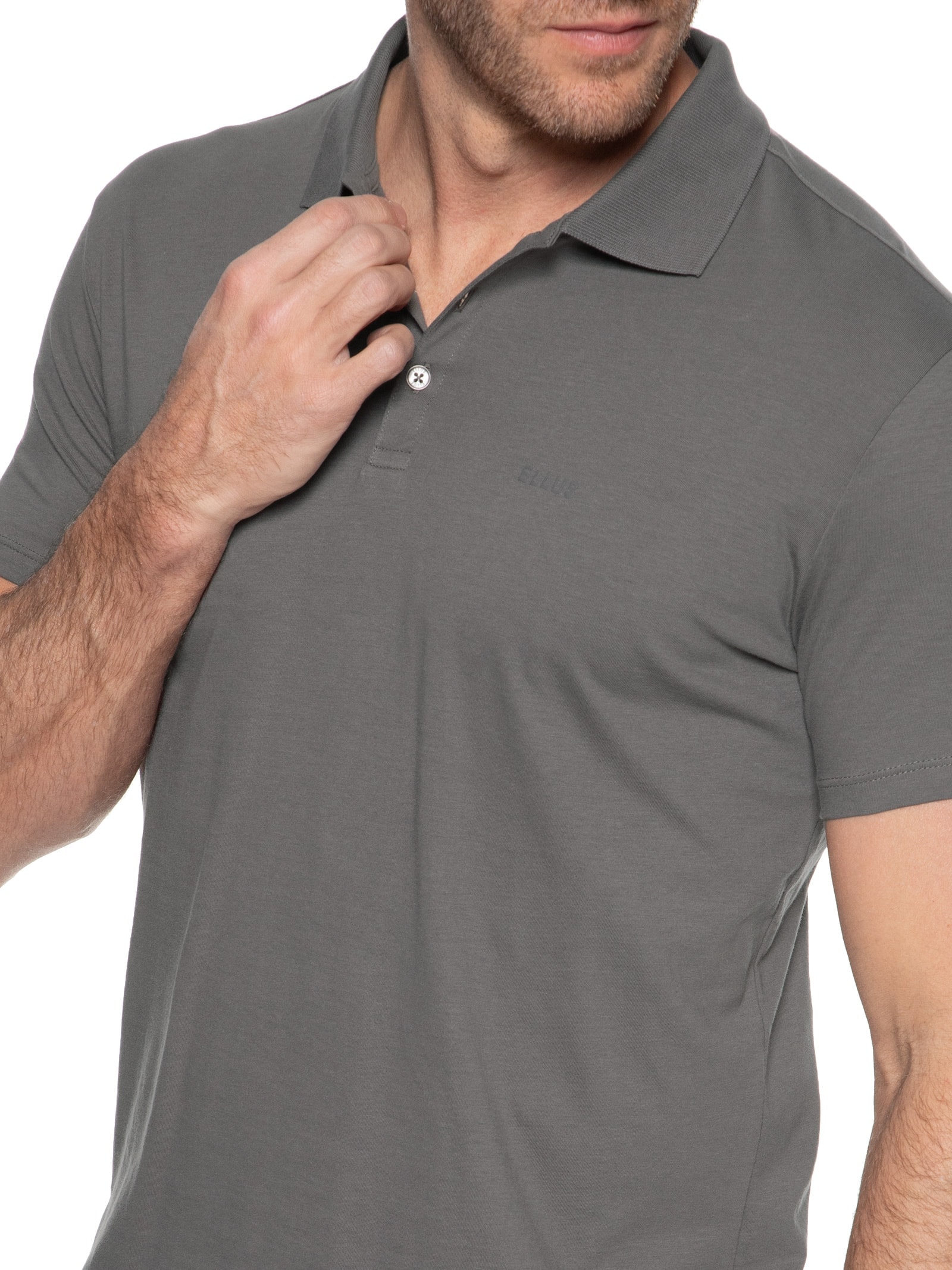 Polo Masculina Pima Easa Mirror Classic Manga Curta Cinza Ellus