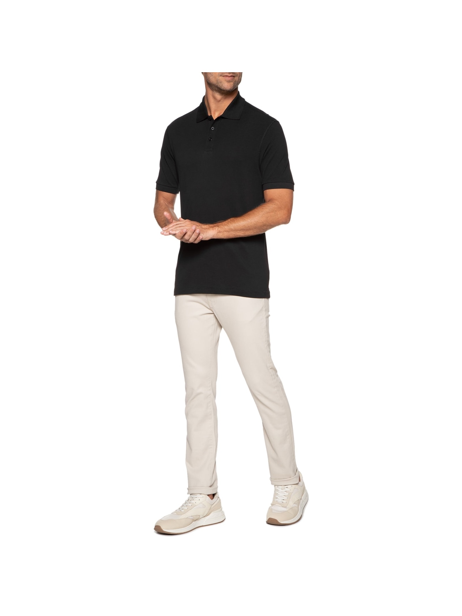 Polo Masculina Pima Manga Curta Regular Fit Piquet Preto '2 Essential