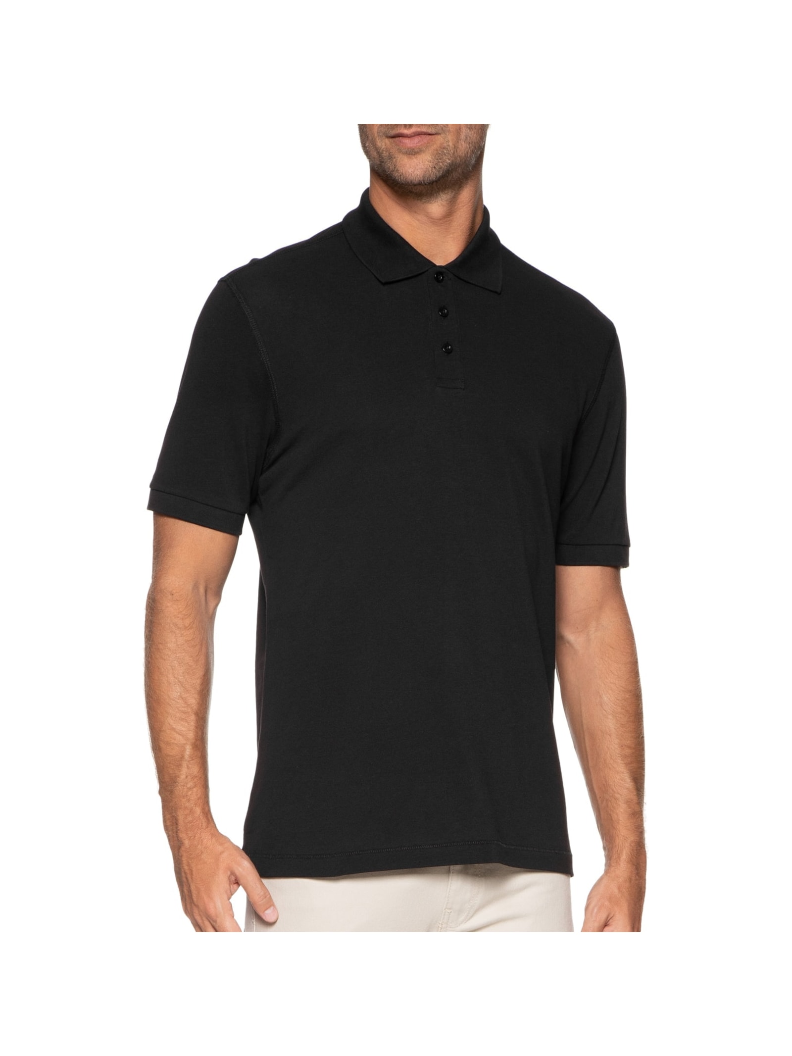 Polo Masculina Pima Manga Curta Regular Fit Piquet Preto '2 Essential