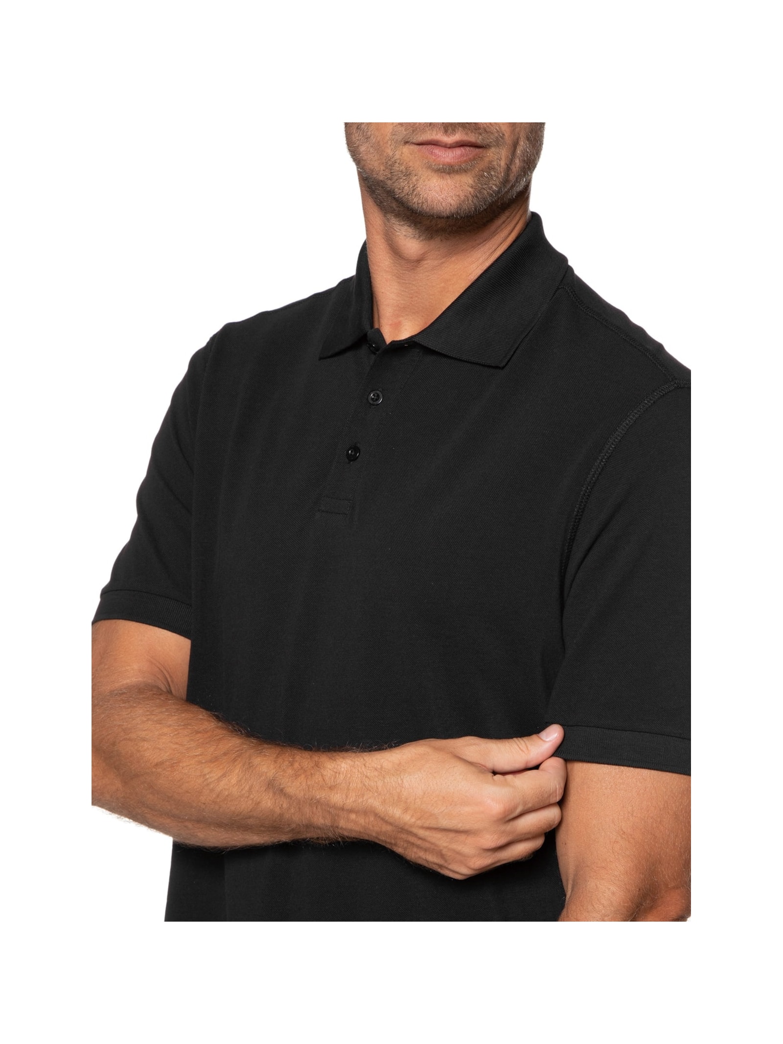 Polo Masculina Pima Manga Curta Regular Fit Piquet Preto '2 Essential