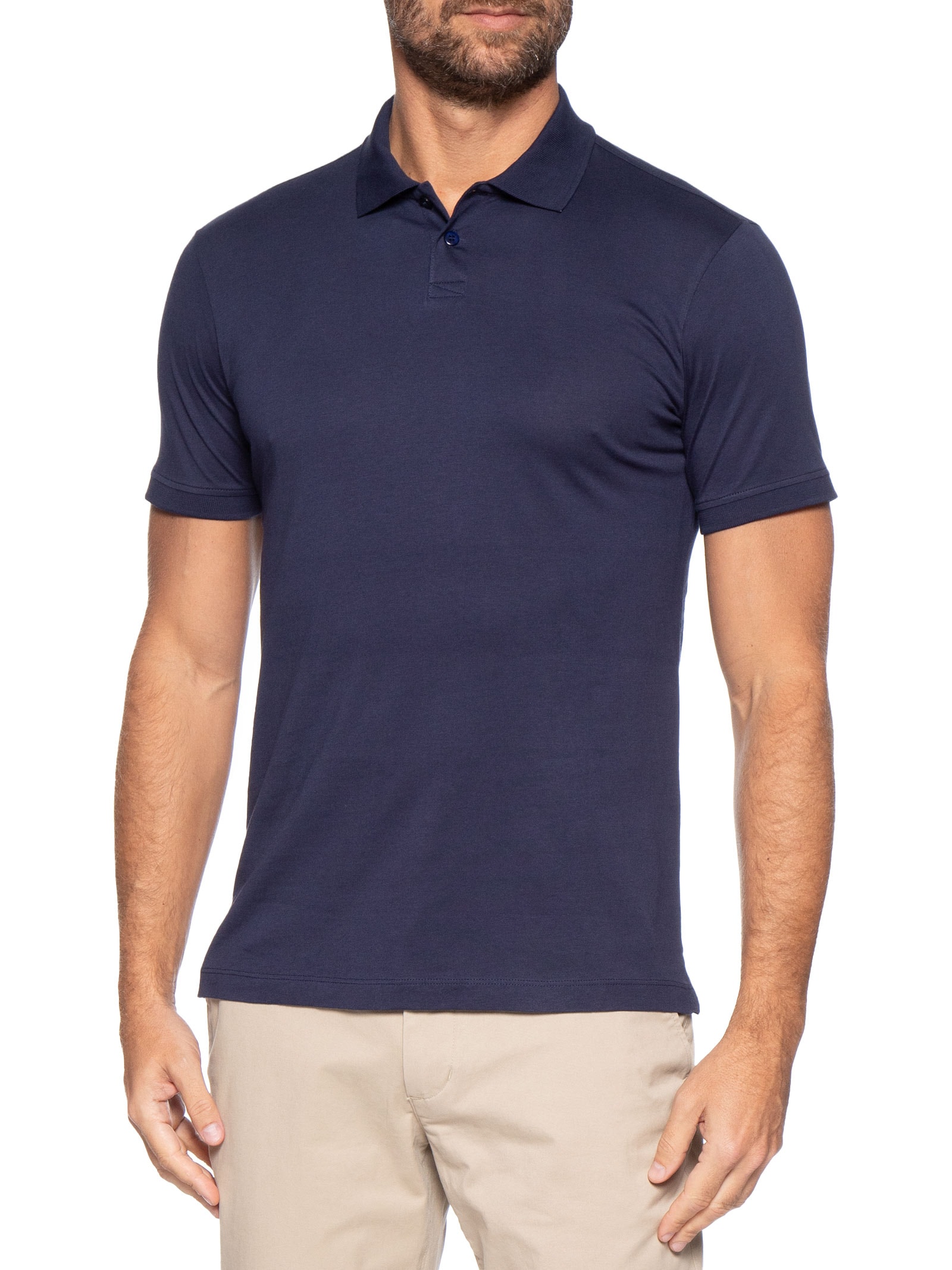 Polo Masculina Pima Manga Curta Slim Azul '2 Essential