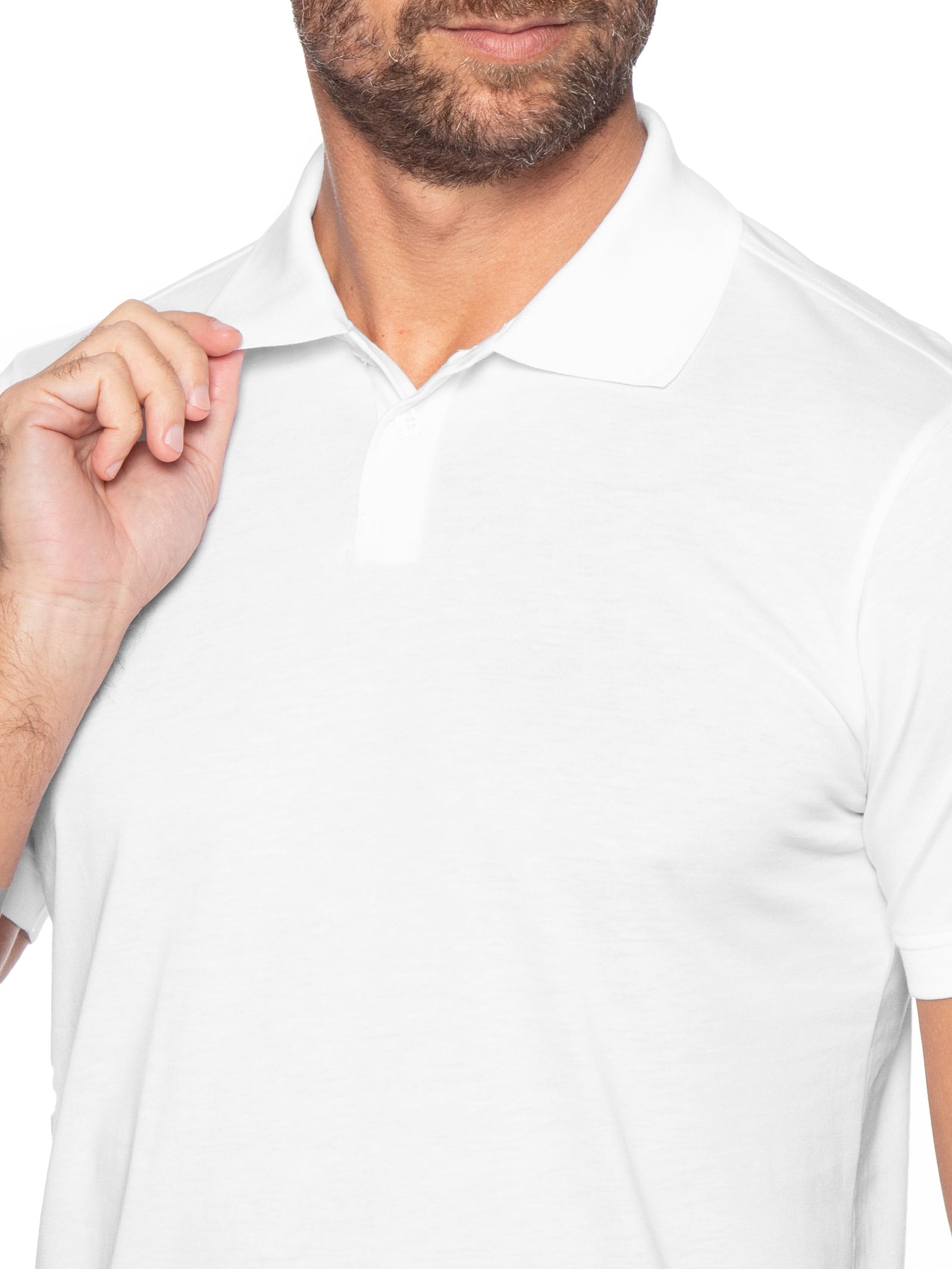 Polo Masculina Pima Manga Curta Slim Branco '2 Essential