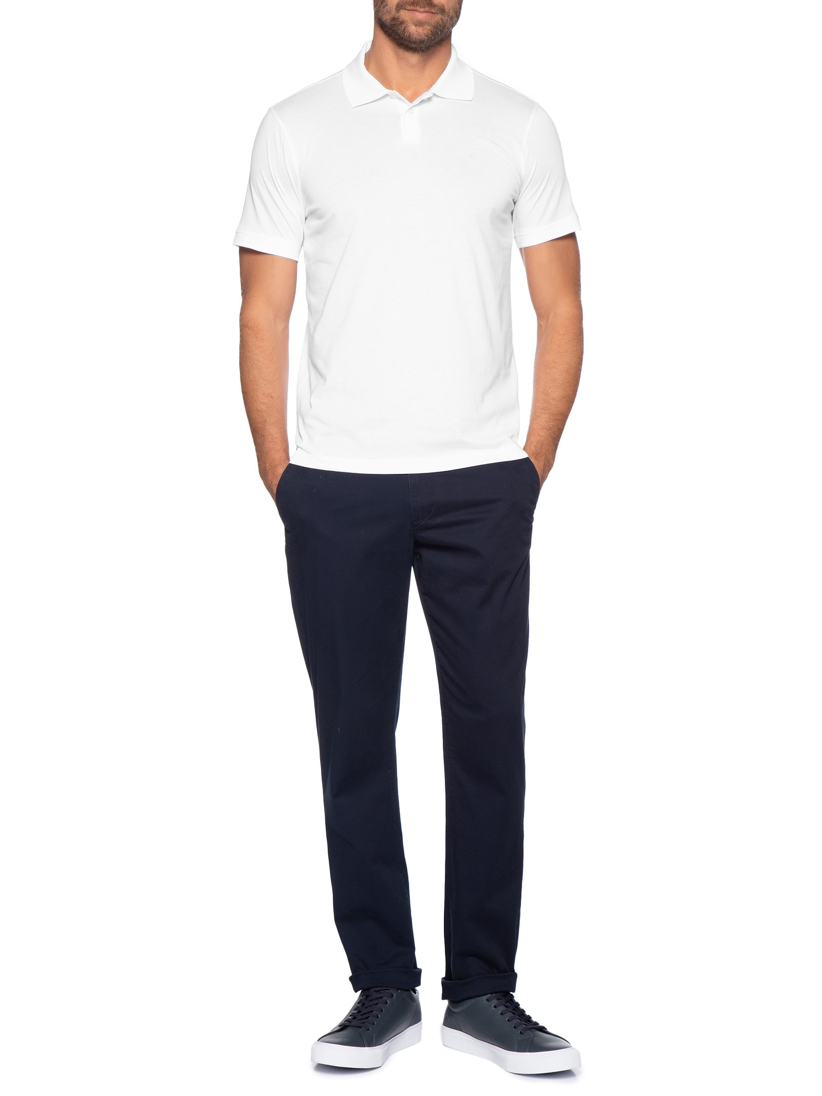 Polo Masculina Pima Manga Curta Slim Branco '2 Essential