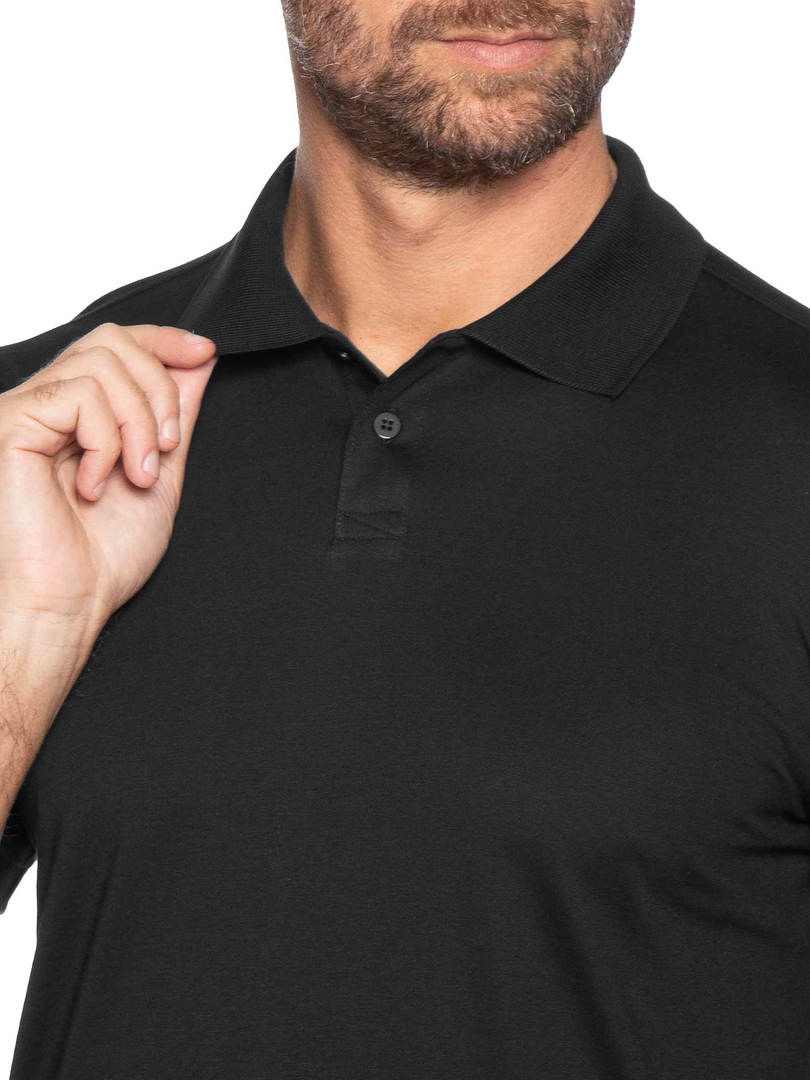Polo Masculina Pima Manga Curta Slim Preto '2 Essential