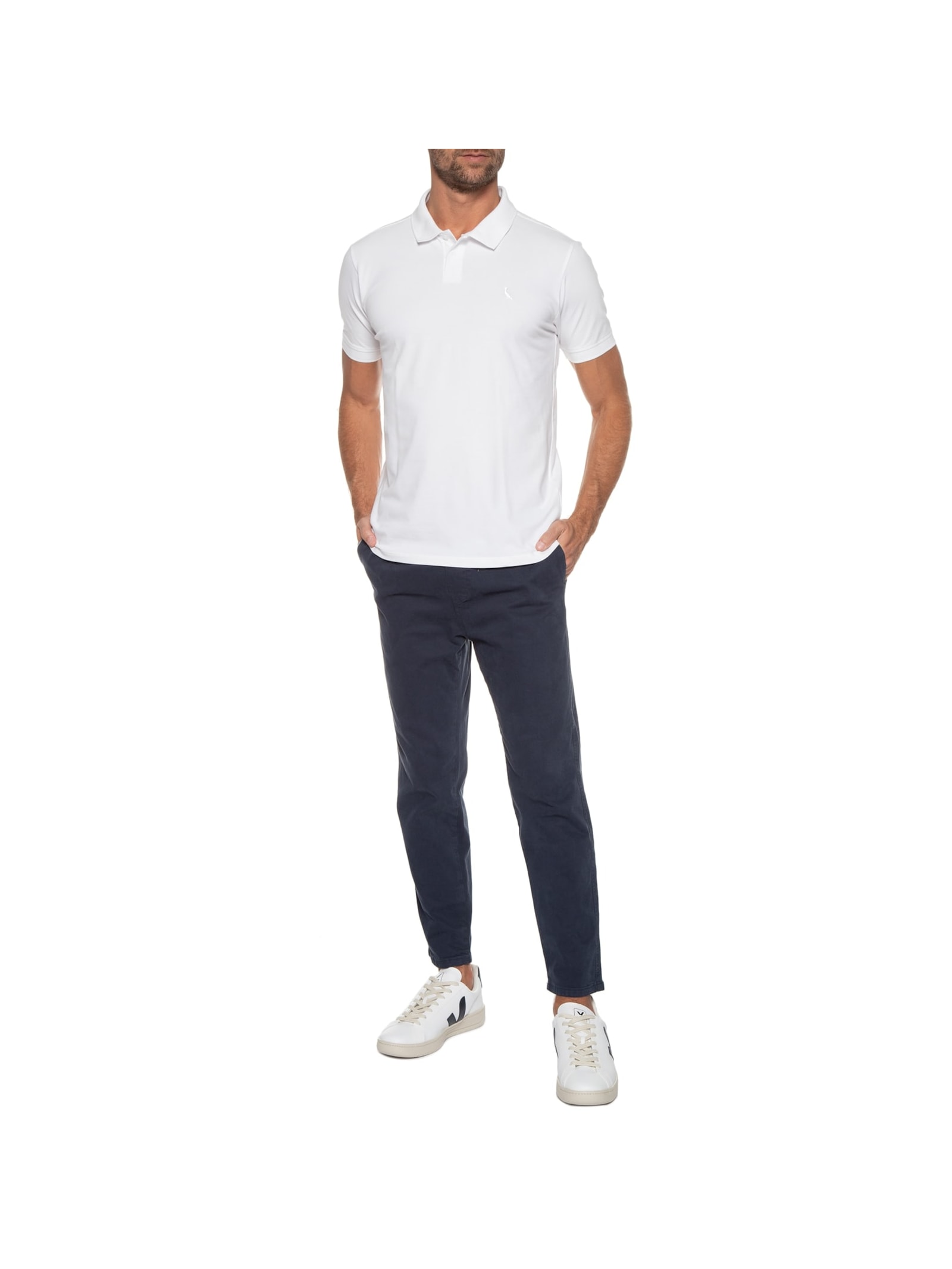 Polo Masculina Pima Piquet Branco Reserva
