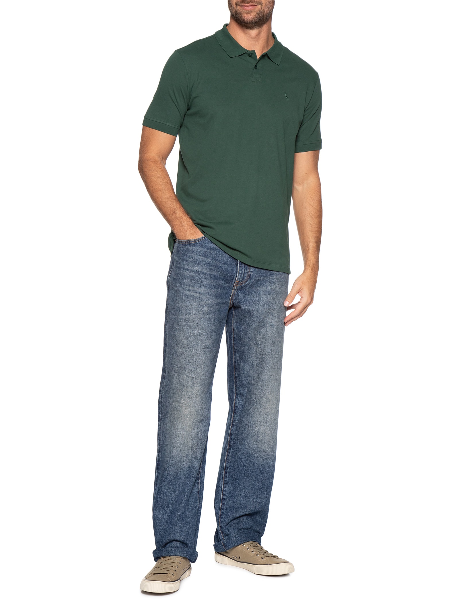 Polo Masculina Pima Piquet Verde Reserva