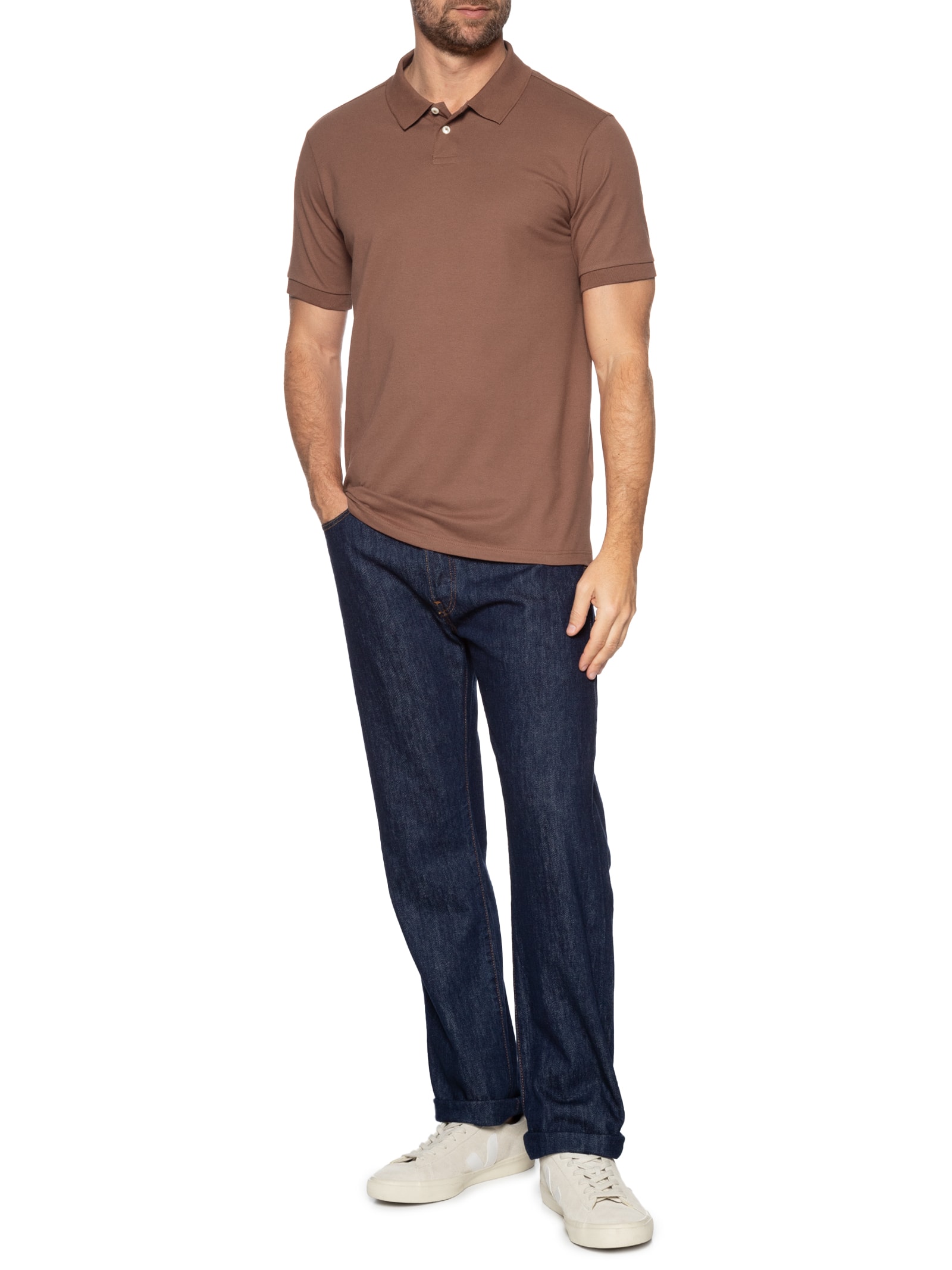 Polo Masculina Piquet Algodão Stretch Manga Curta Marrom Oficina Reserva