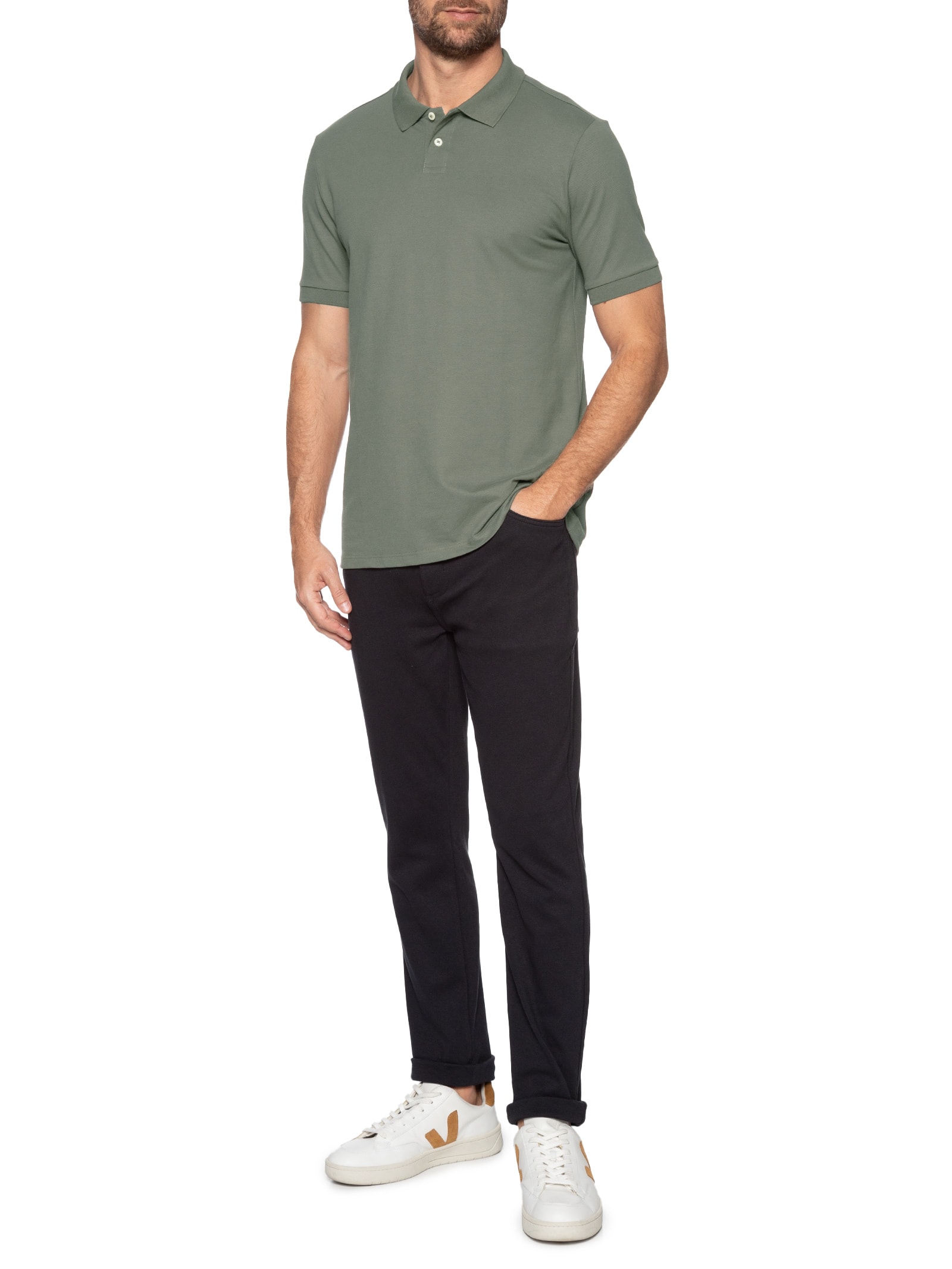 Polo Masculina Piquet Algodão Stretch Manga Curta Verde Oficina Reserva