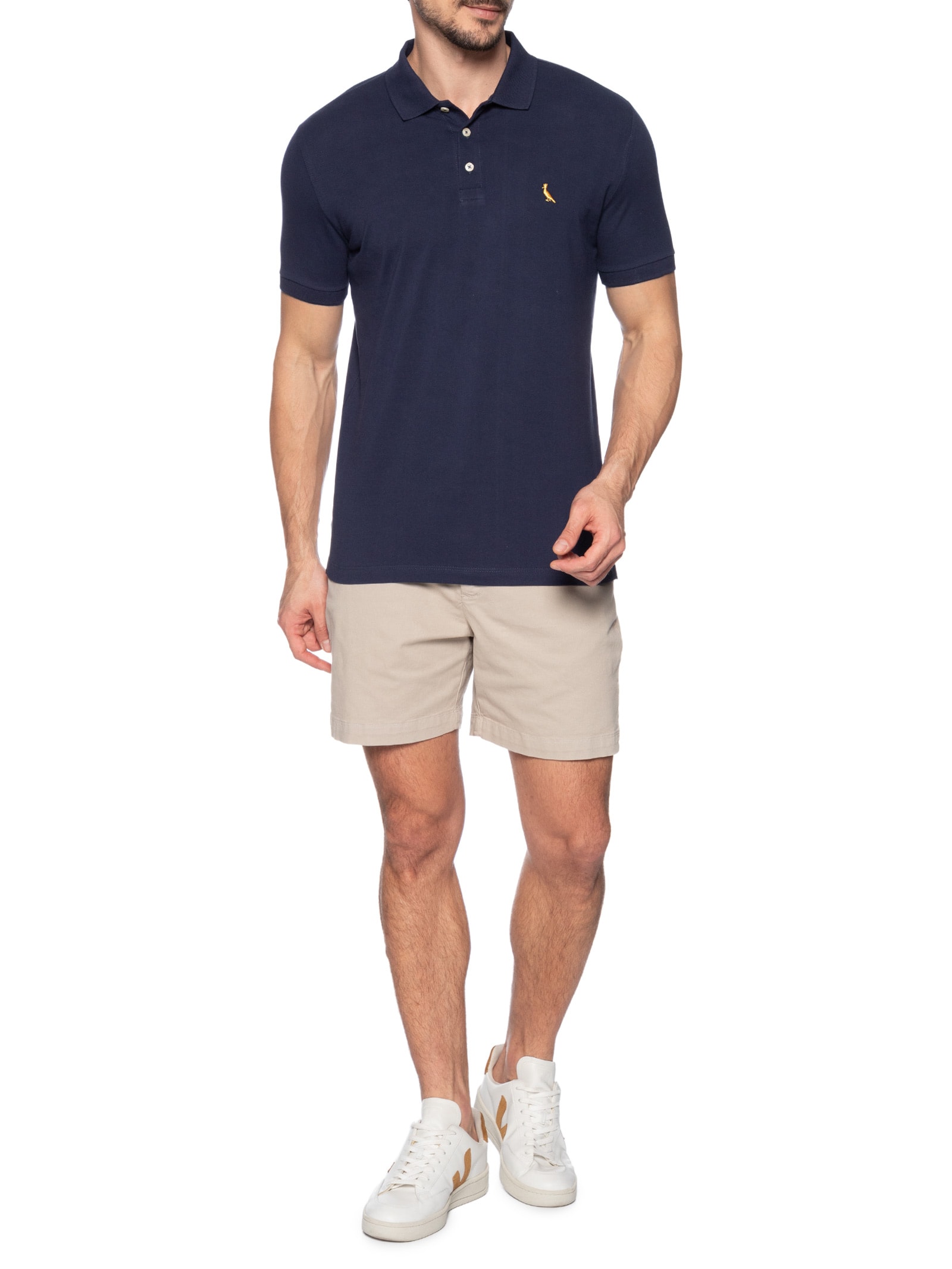 Polo Masculina Piquet Básica Golden Pais Azul Reserva