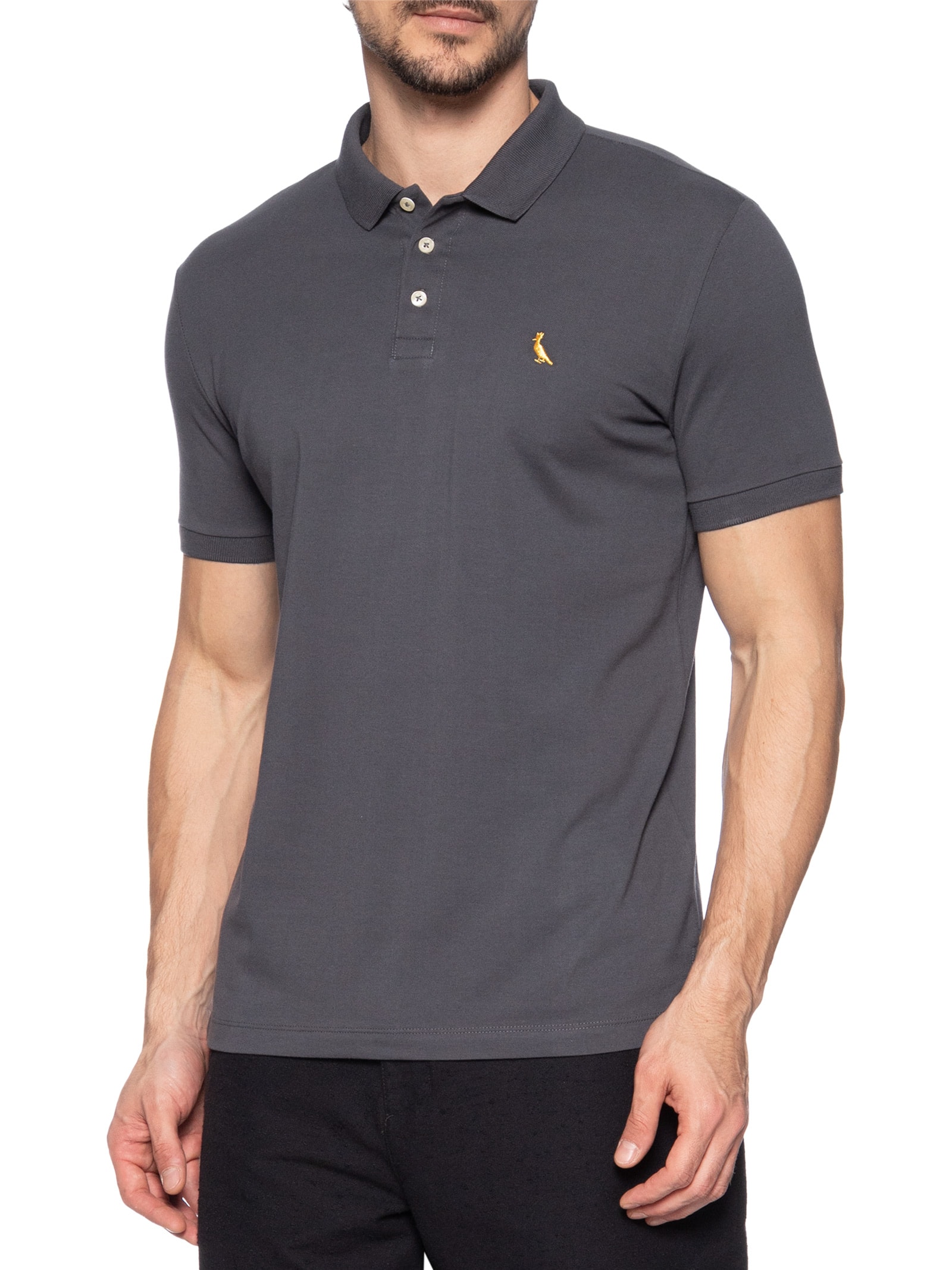 Polo Masculina Piquet Básica Golden Pais Cinza Reserva