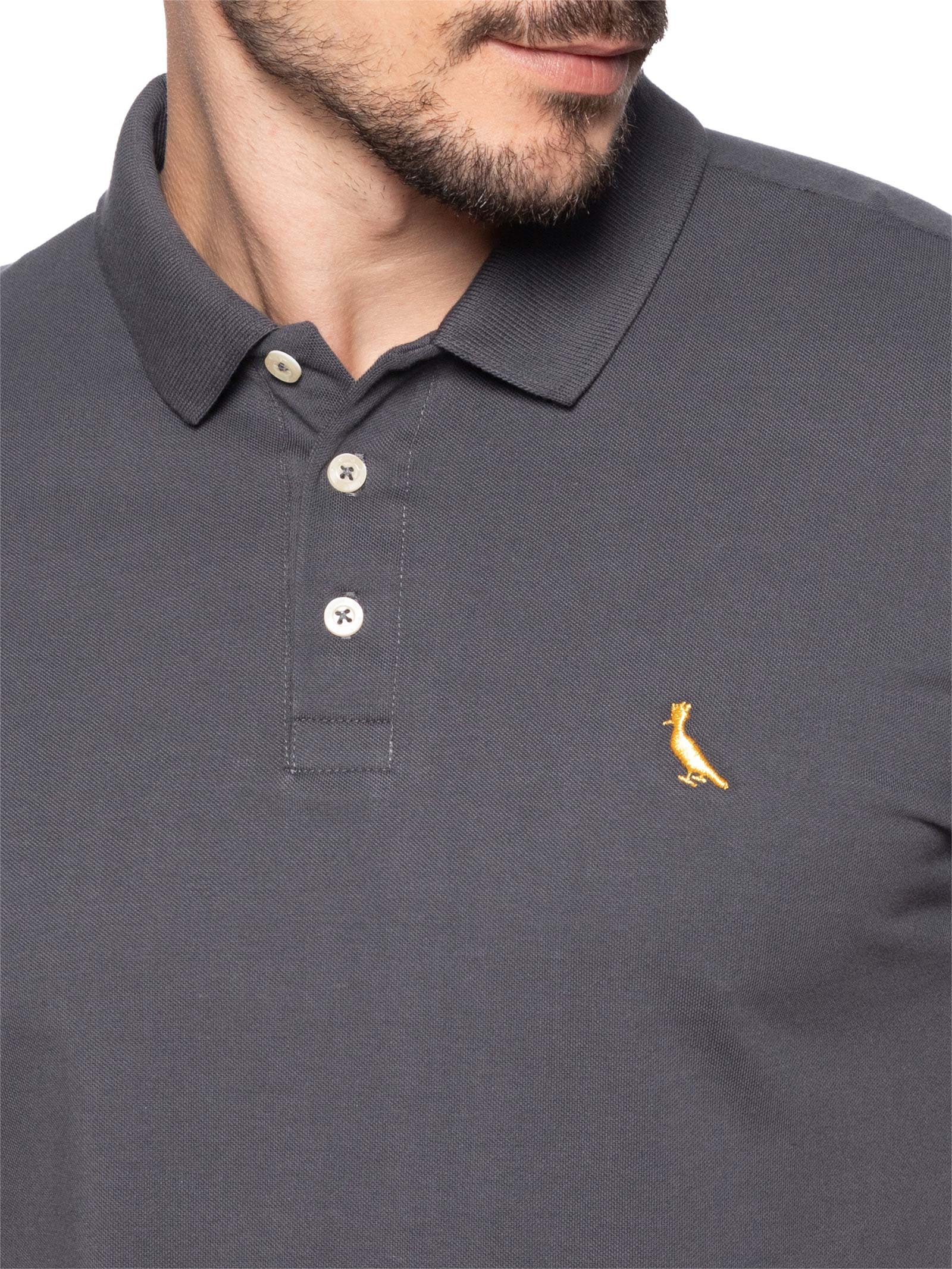 Polo Masculina Piquet Básica Golden Pais Cinza Reserva