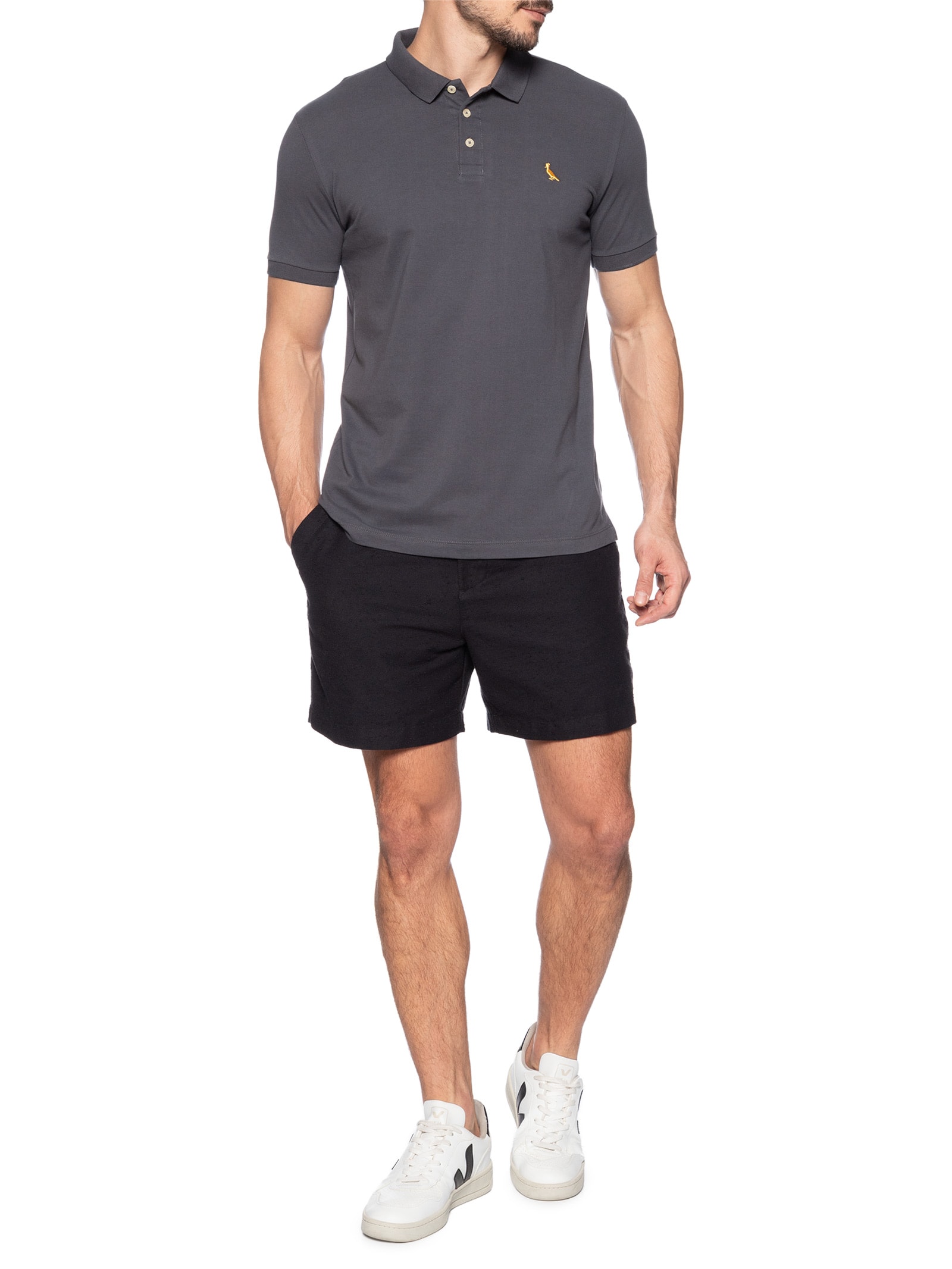 Polo Masculina Piquet Básica Golden Pais Cinza Reserva