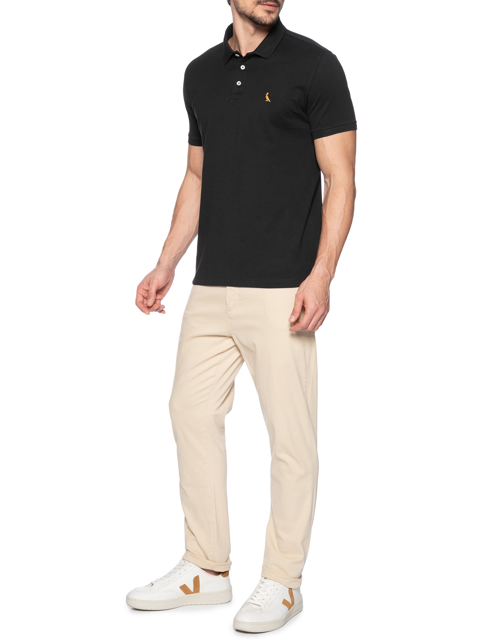 Polo Masculina Piquet Básica Golden Pais Preto Reserva