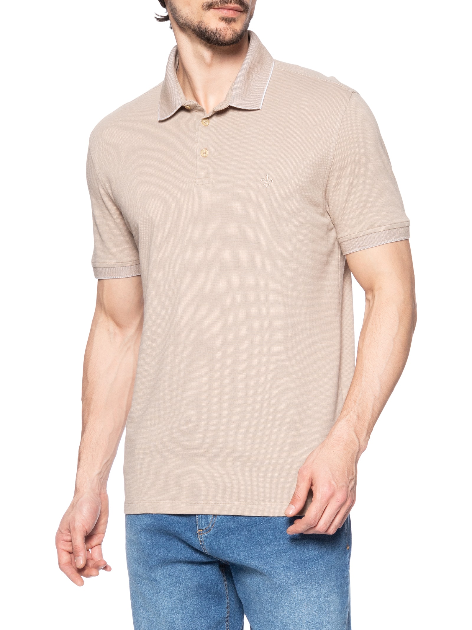 Polo Masculina Piquet Binado Bege Dudalina