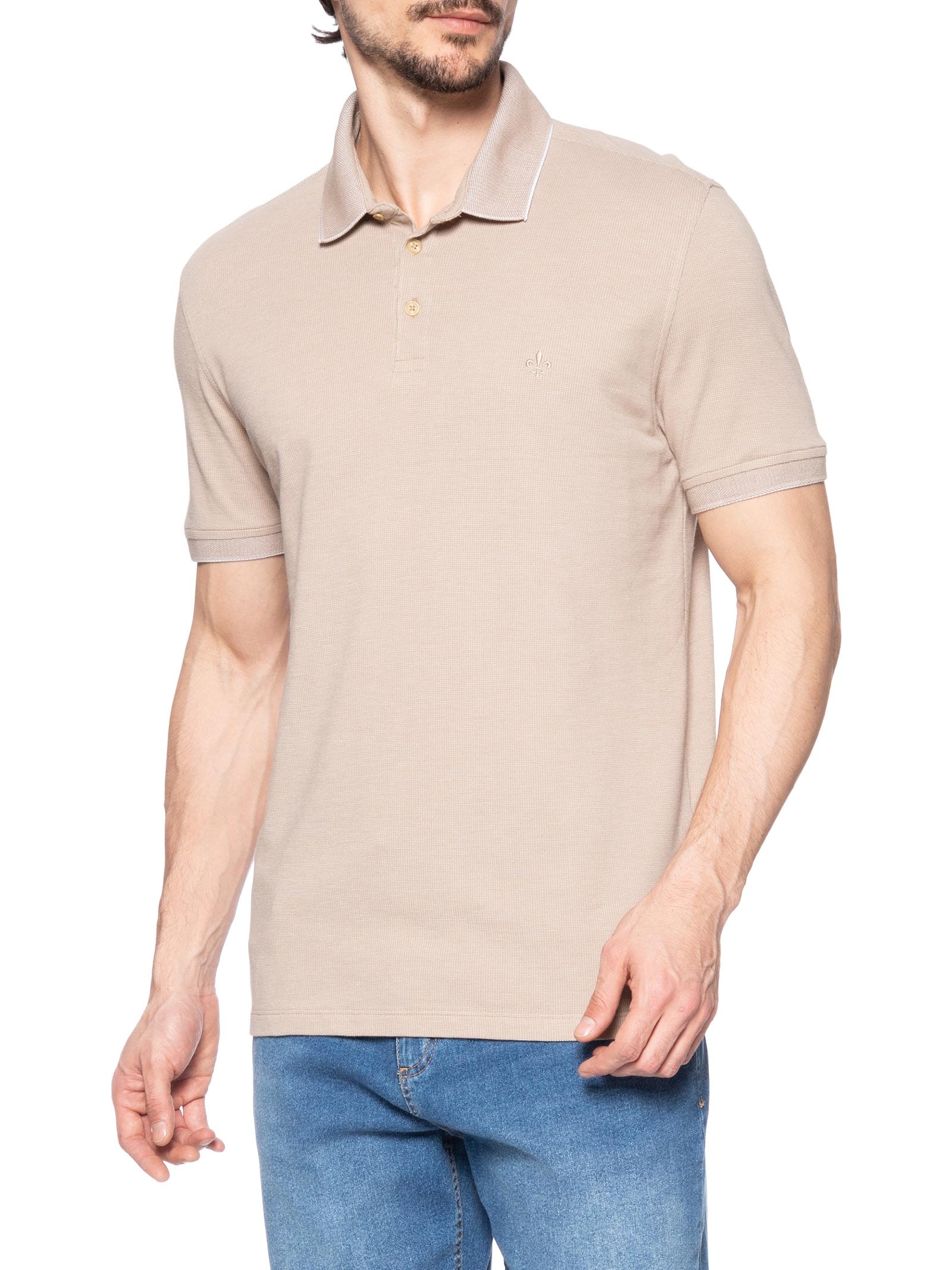 Polo Masculina Piquet Binado Bege Dudalina