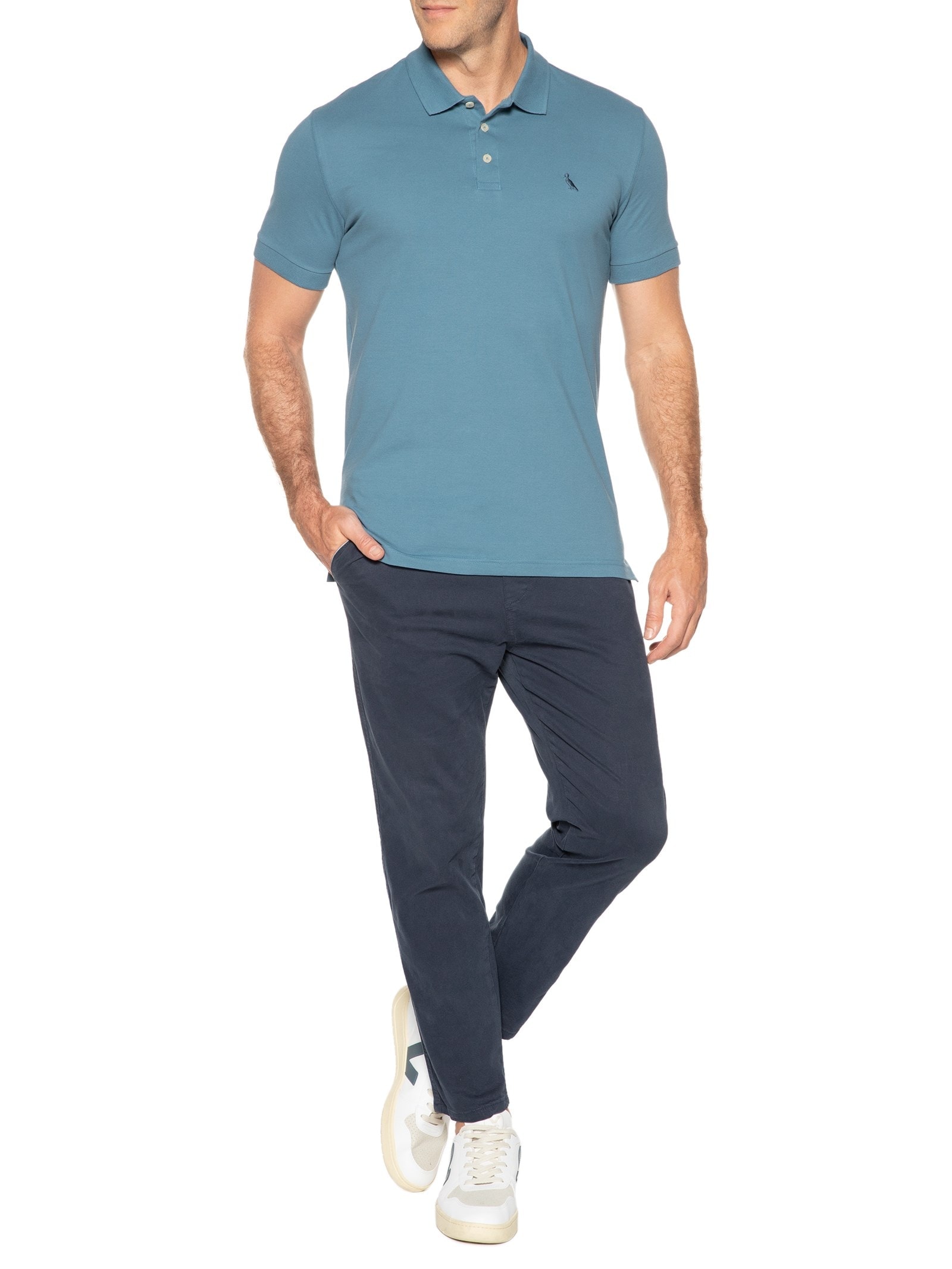 Polo Masculina Piquet Clássica Azul Reserva