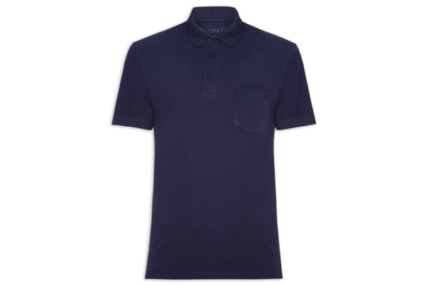 Polo Masculina Piquet Com Bolso - Azul