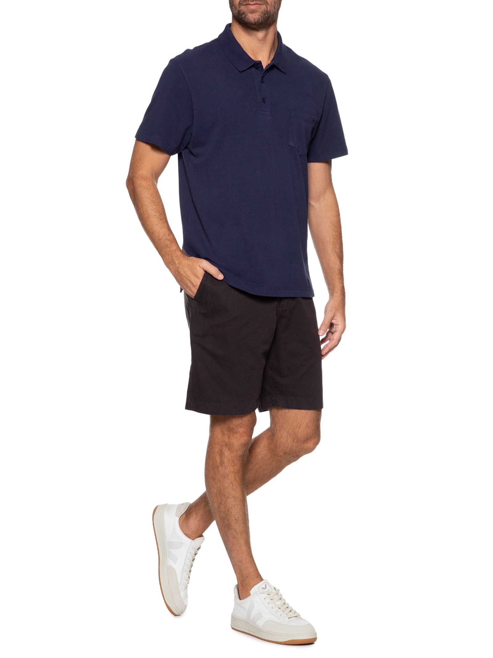 Polo Masculina Piquet Com Bolso Azul Richards