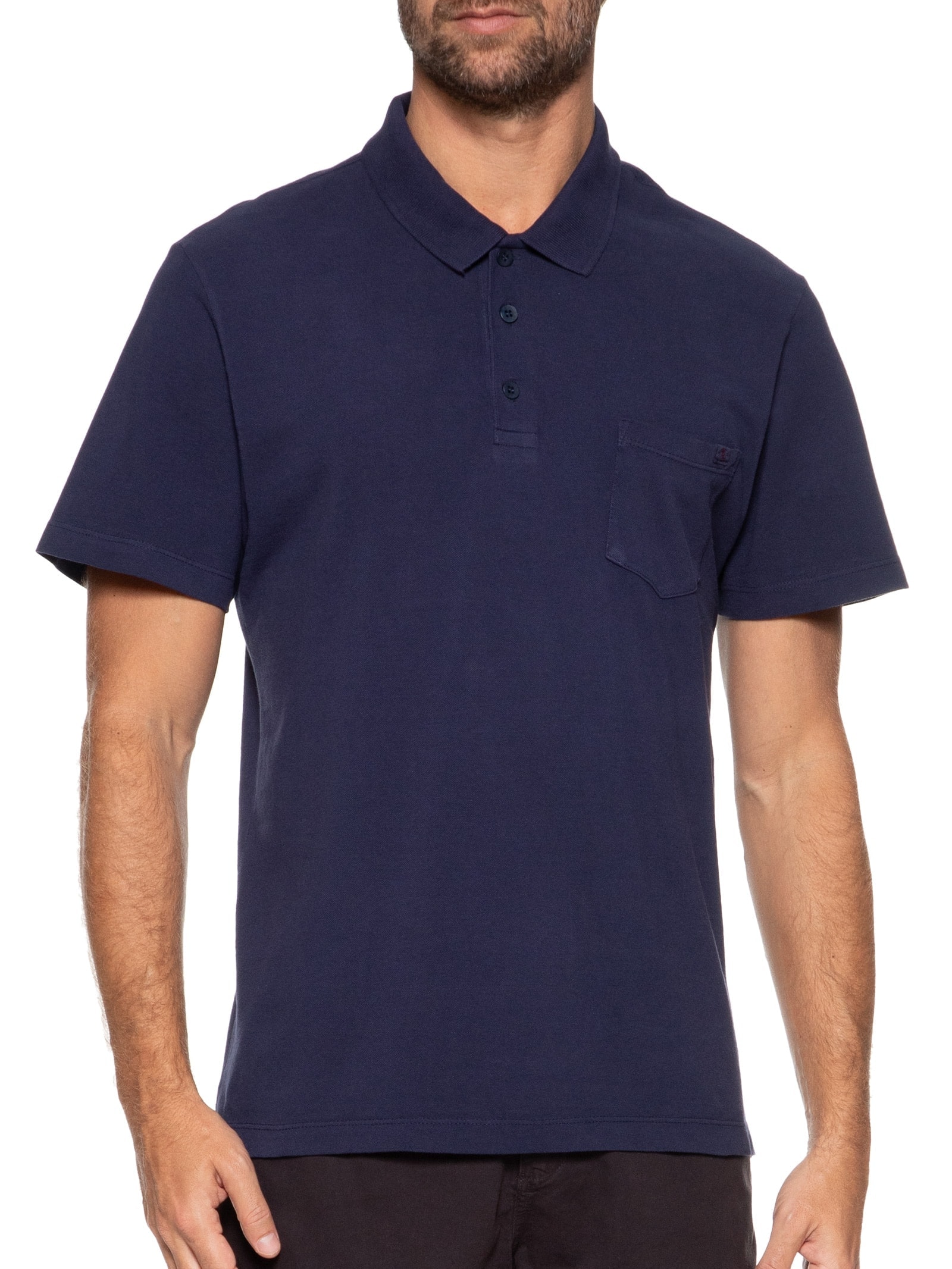 Polo Masculina Piquet Com Bolso Azul Richards