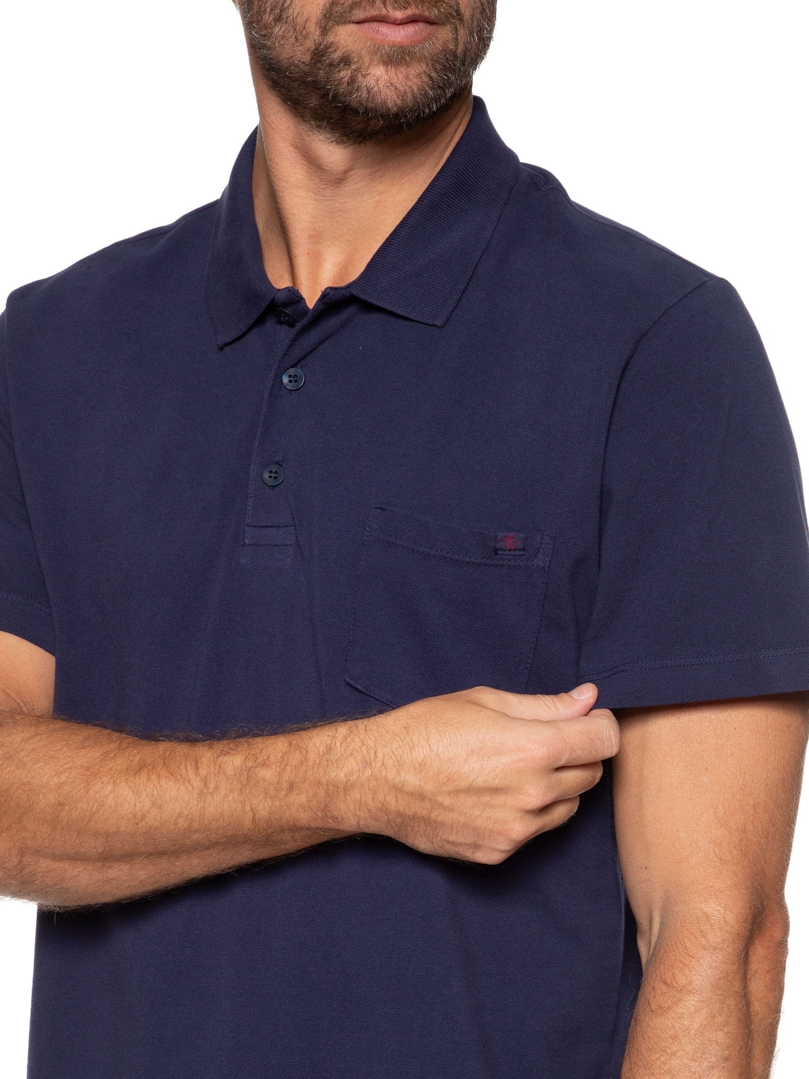 Polo Masculina Piquet Com Bolso Azul Richards