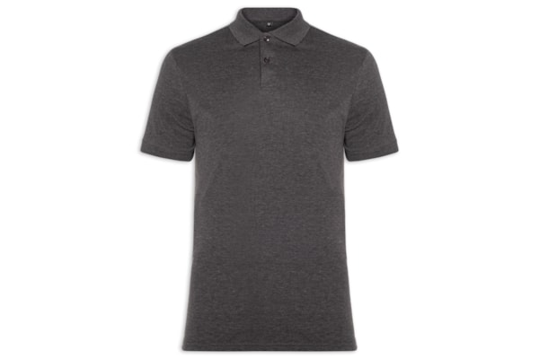 Polo Masculina Piquet Com Botão Básica - Cinza