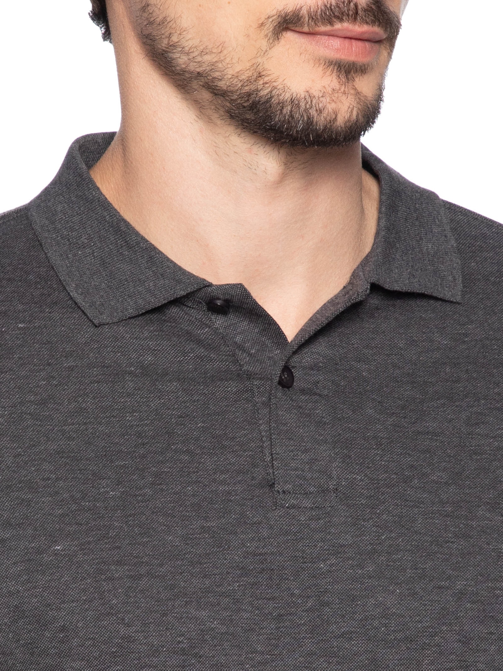 Polo Masculina Piquet Com Botão Básica Cinza Basiq Men