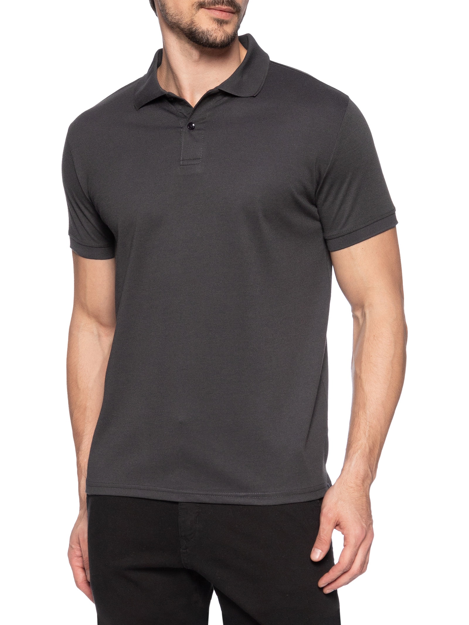 Polo Masculina Piquet Com Botão Básica Cinza Basiq Men