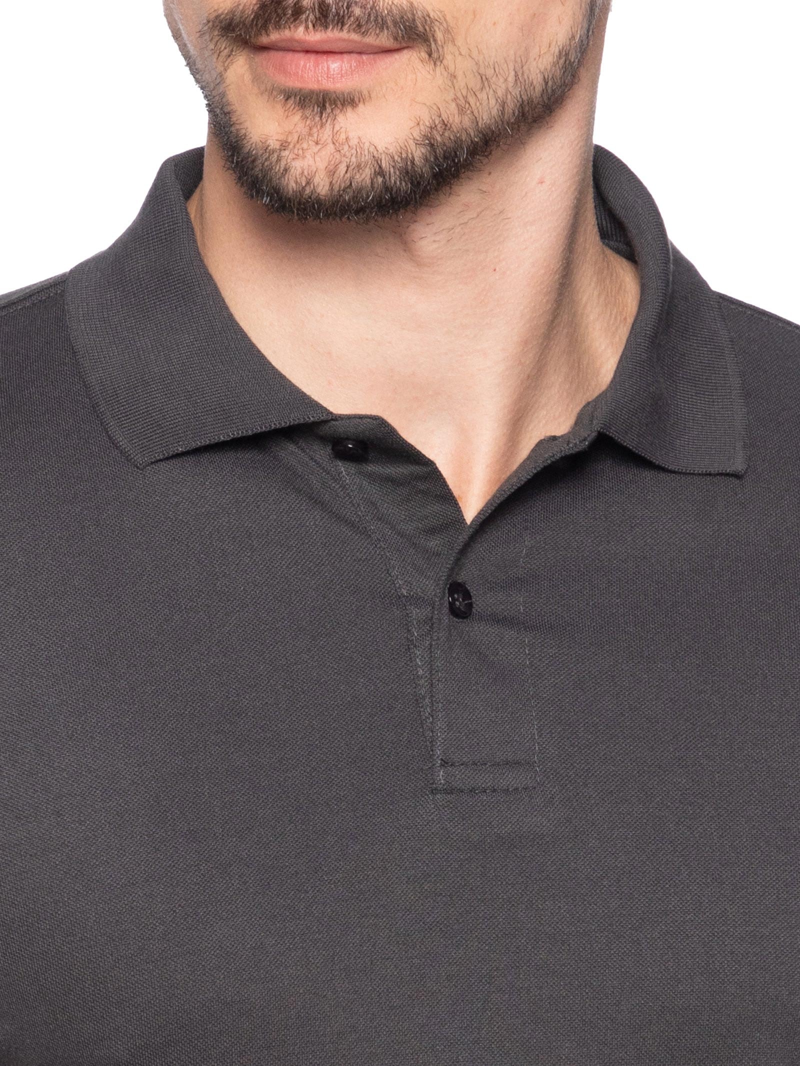 Polo Masculina Piquet Com Botão Básica Cinza Basiq Men