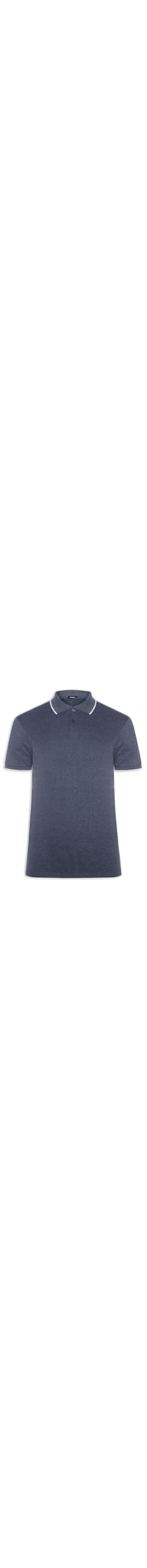 Polo Masculina Piquet Com Botão E Detalhes Filete - Azul