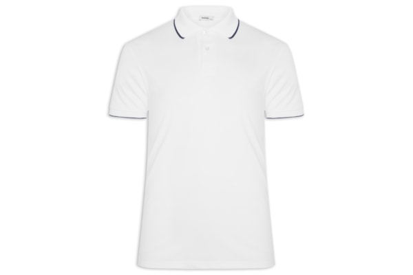 Polo Masculina Piquet Com Botão E Detalhes Filete - Branco
