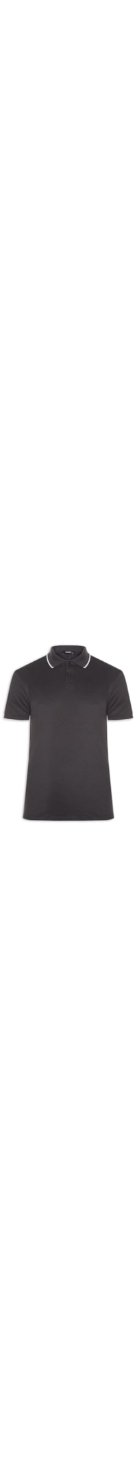 Polo Masculina Piquet Com Botão E Detalhes Filete - Cinza