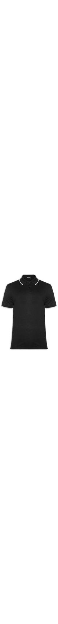 Polo Masculina Piquet Com Botão E Detalhes Filete - Preto