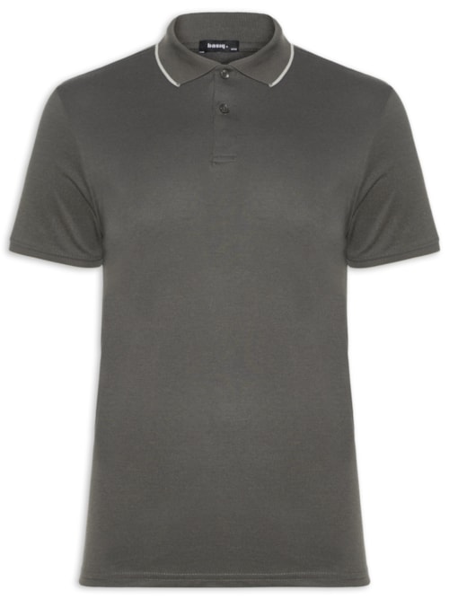 Polo Masculina Piquet Com Botão E Detalhes Filete – Verde