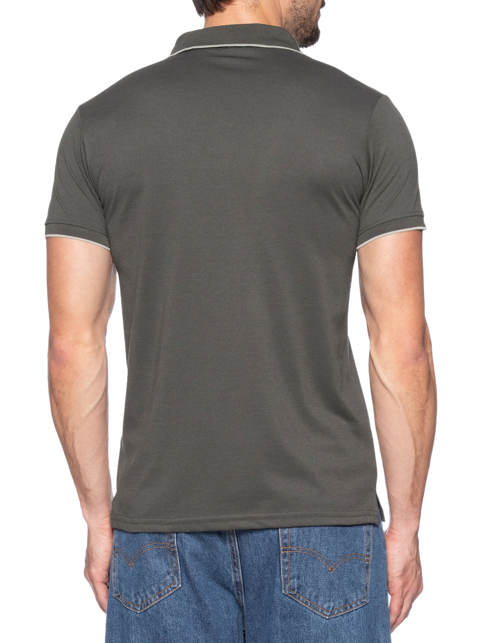  Polo Masculina Piquet Com Botão E Detalhes Filete Verde Basiq Men