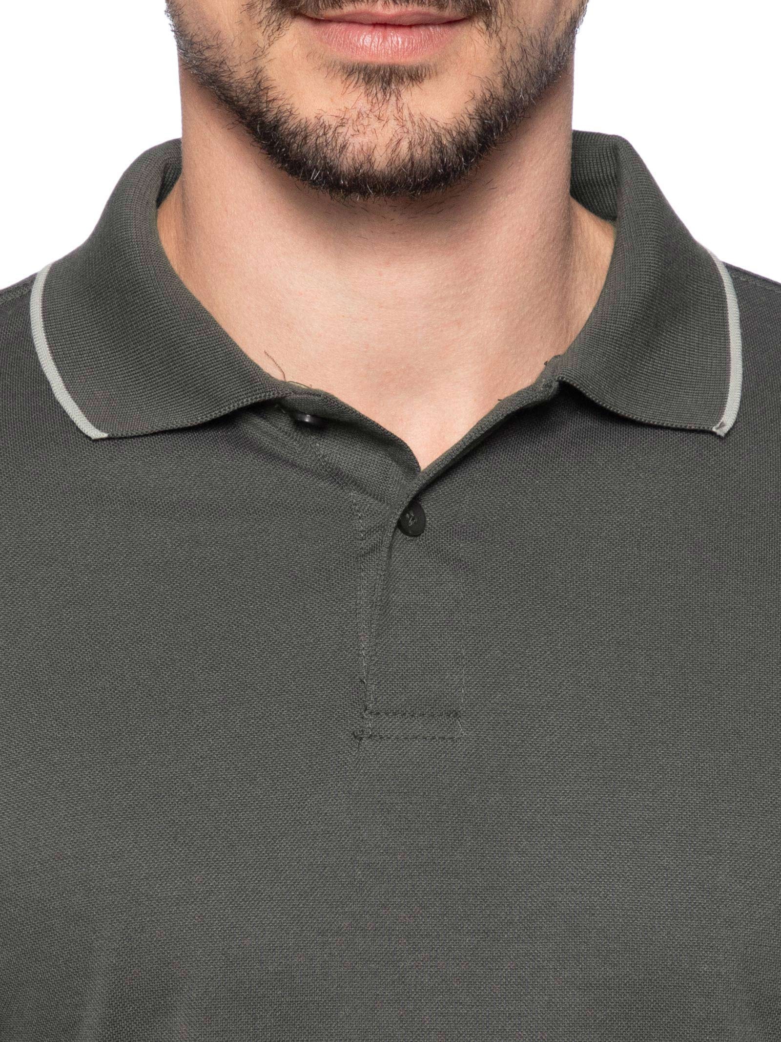  Polo Masculina Piquet Com Botão E Detalhes Filete Verde Basiq Men