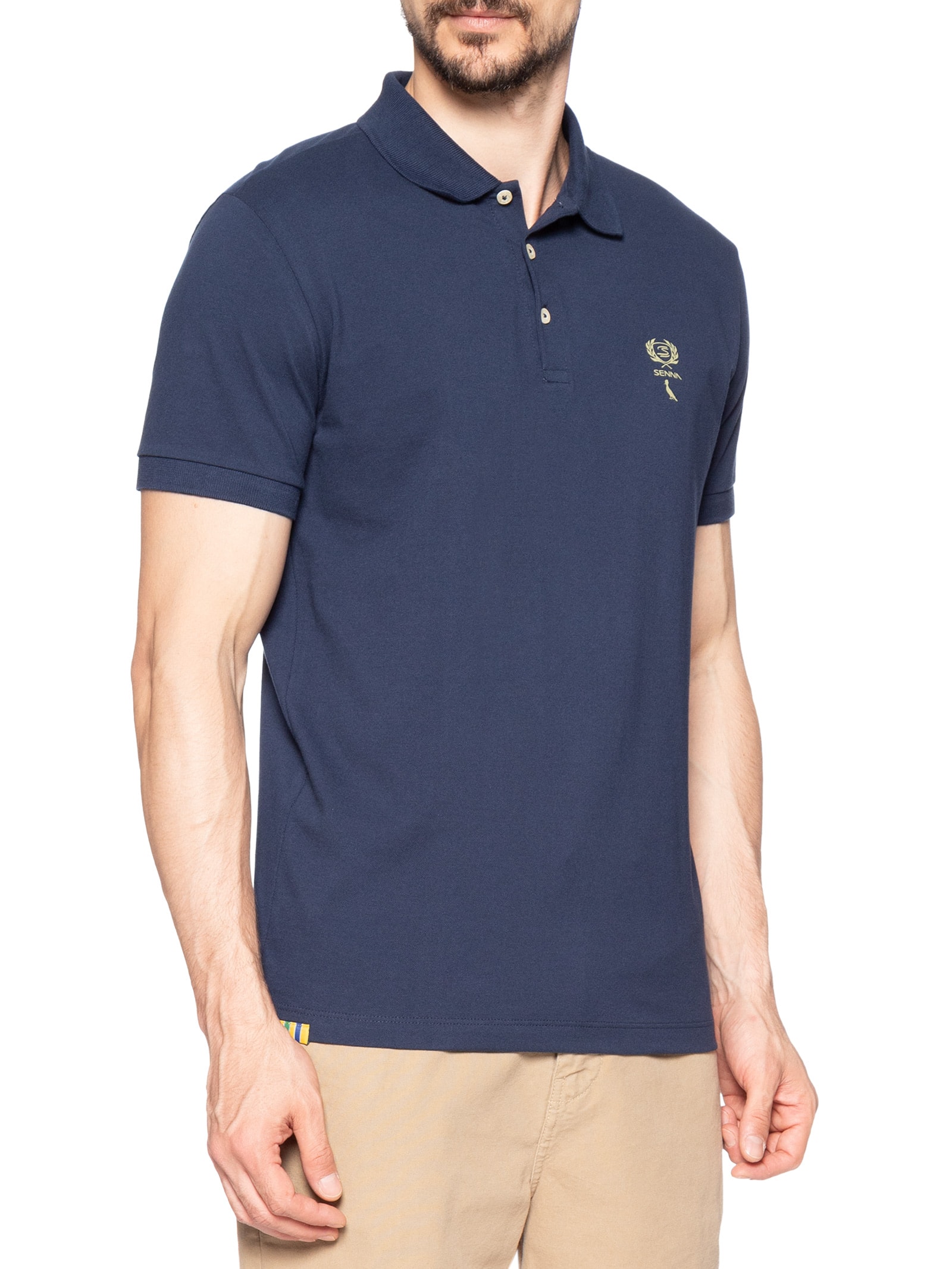 Polo Masculina Piquet Dupla Senna Azul Reserva