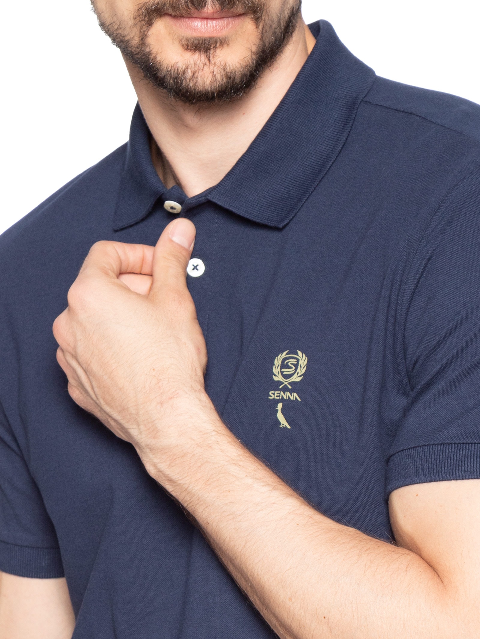 Polo Masculina Piquet Dupla Senna Azul Reserva