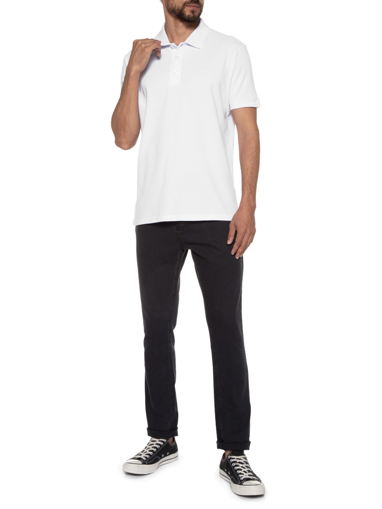 Polo Masculina Piquet Easa Classic Manga Curta Branco Ellus