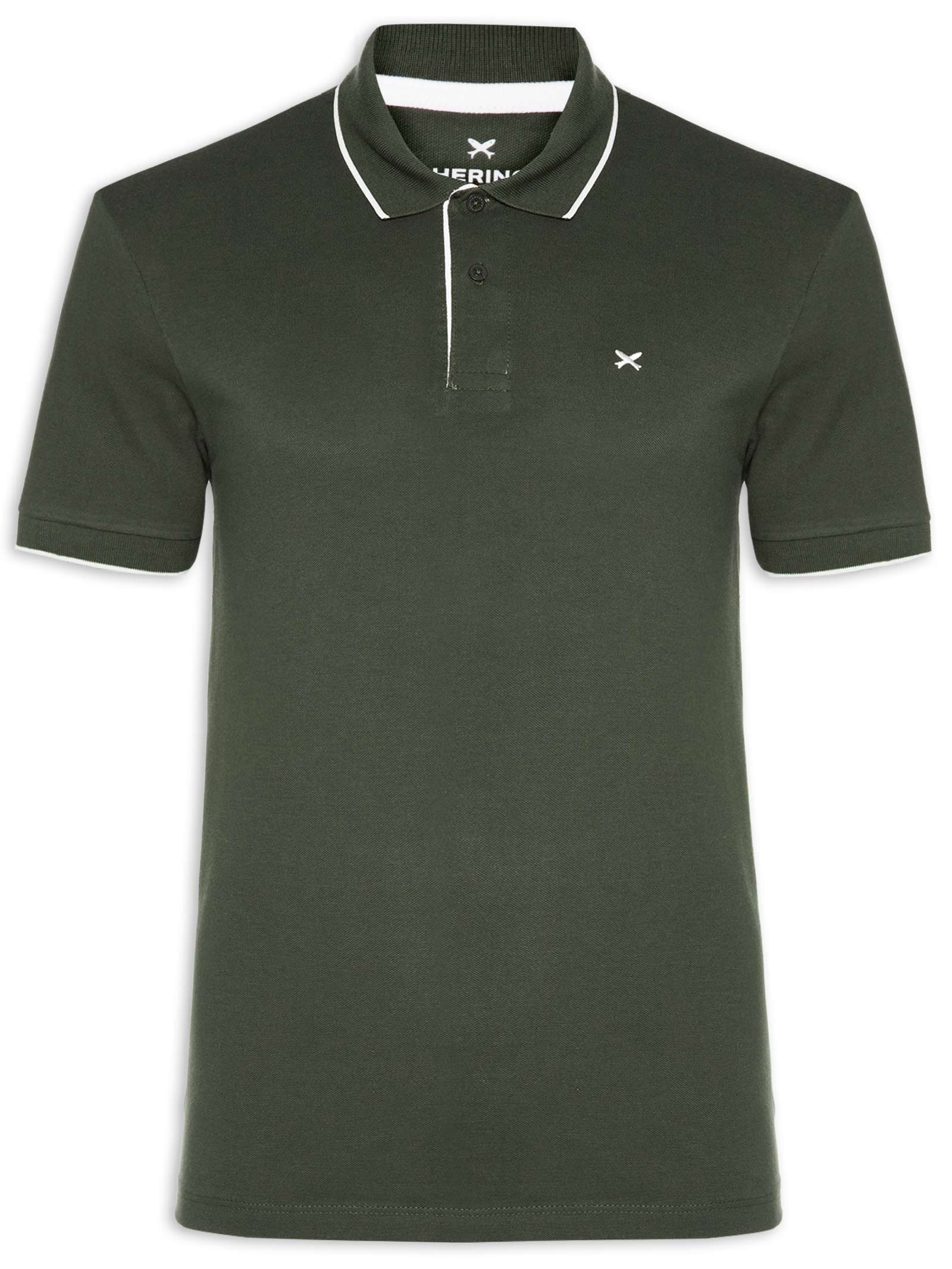 Polo Masculina Piquet Friso Contrastante Verde Hering