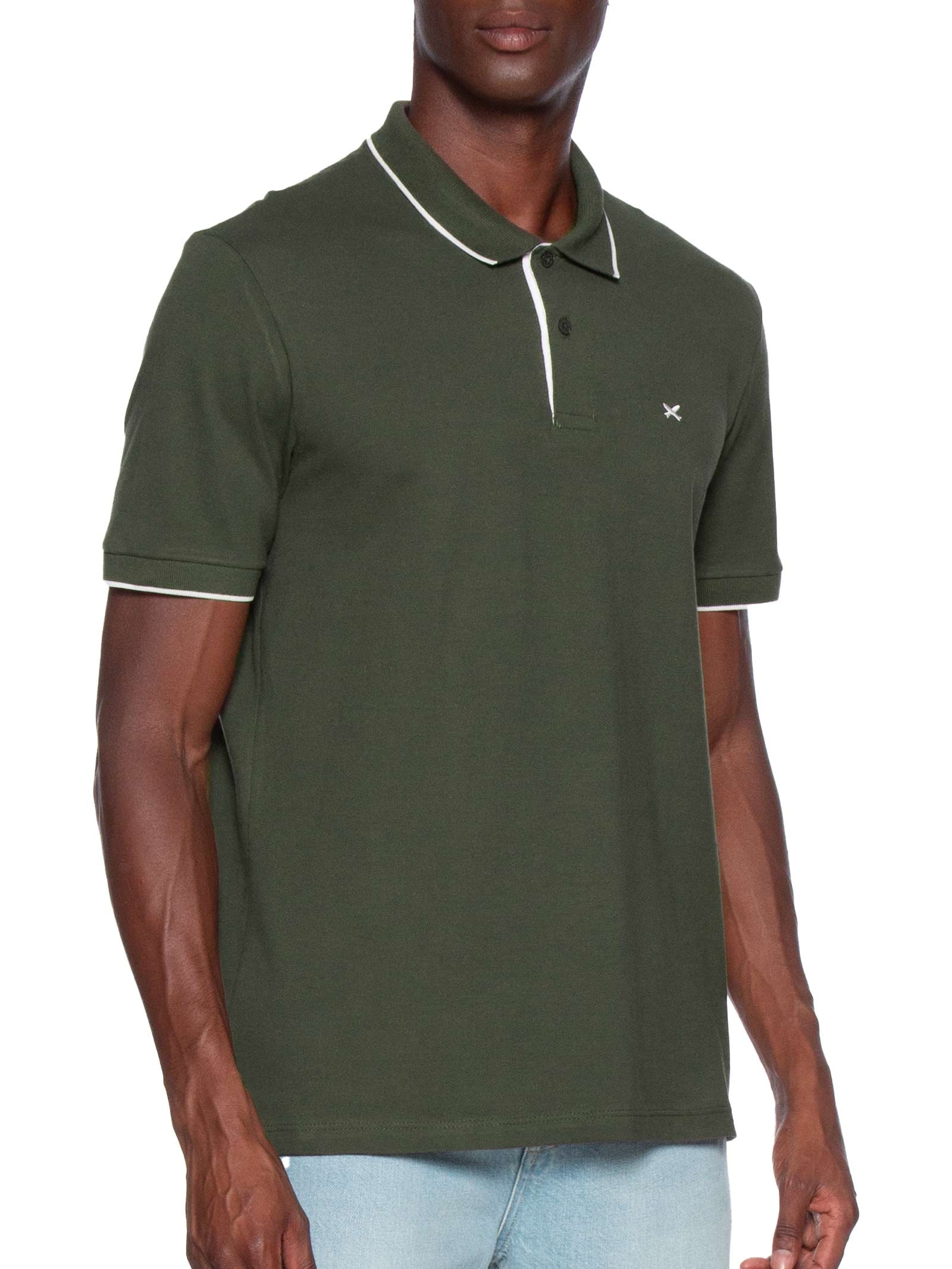 Polo Masculina Piquet Friso Contrastante Verde Hering