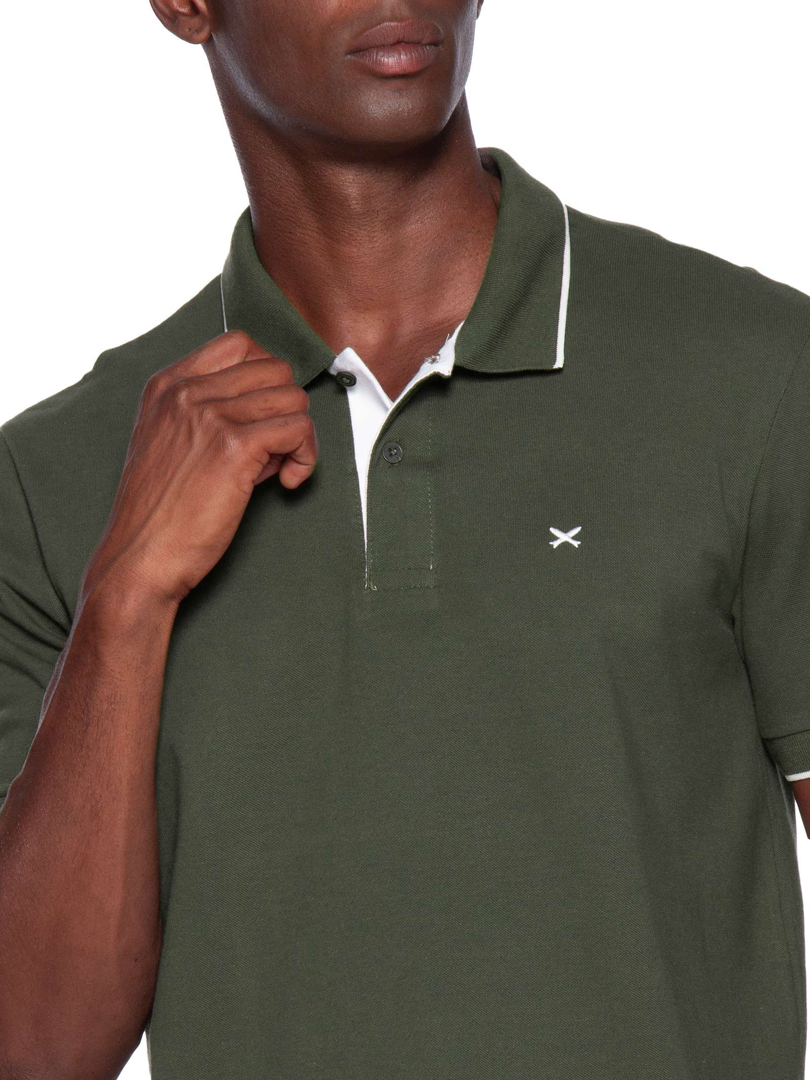 Polo Masculina Piquet Friso Contrastante Verde Hering